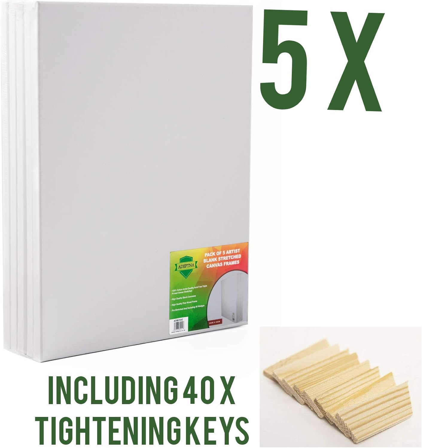 Pack of 5 Artist Blank Stretched Canvas Frames - 100% Cotton Artist Quality  (30CM X 40CM)