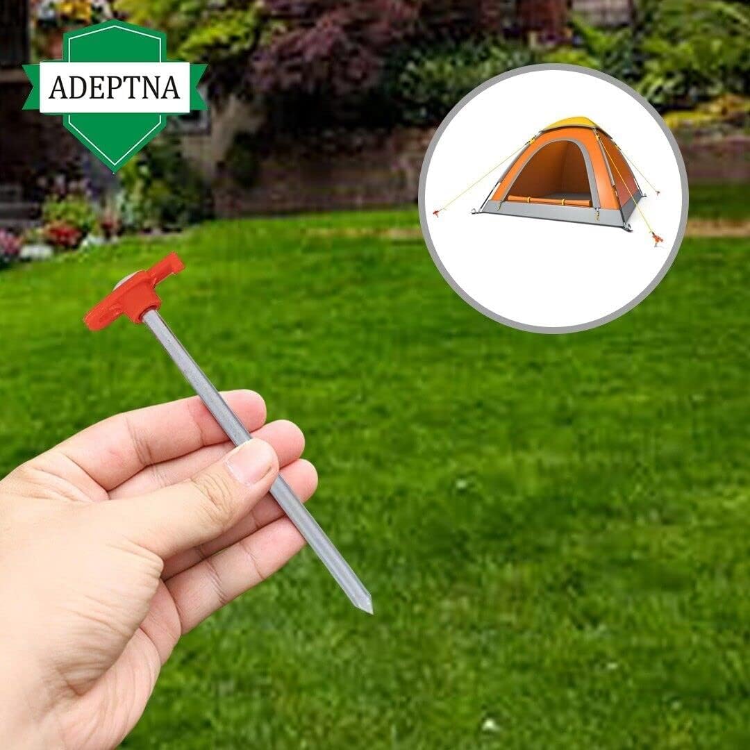 ADEPTNA Large Pack of 8 Heavy Duty Storm Proof Galvanized Steel Rust Proof Tent Pegs With 4 Pack Tent Guy Ropes Reflective with Tension Adjuster