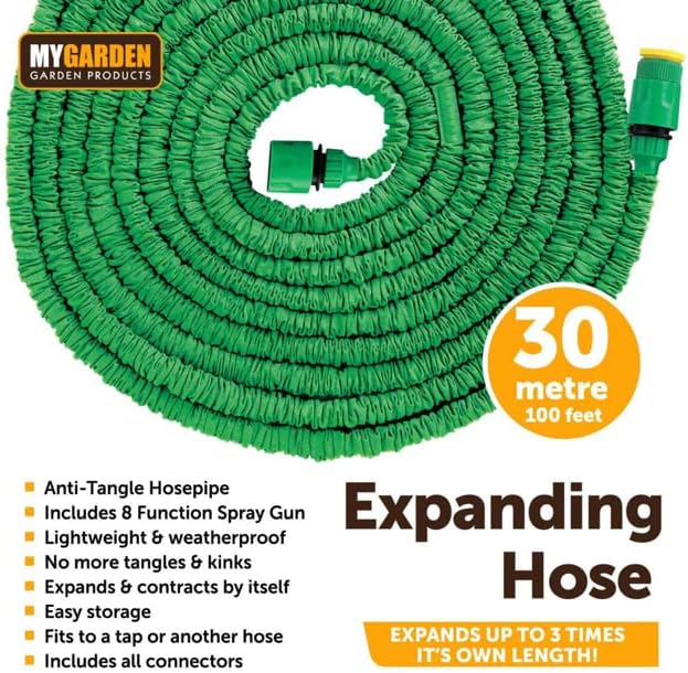 Premium Flexible Garden Expandable Water Hose Pipe Includes 8 Function Spray Gun Tap Connectors Hanging Hook Carry Bag –