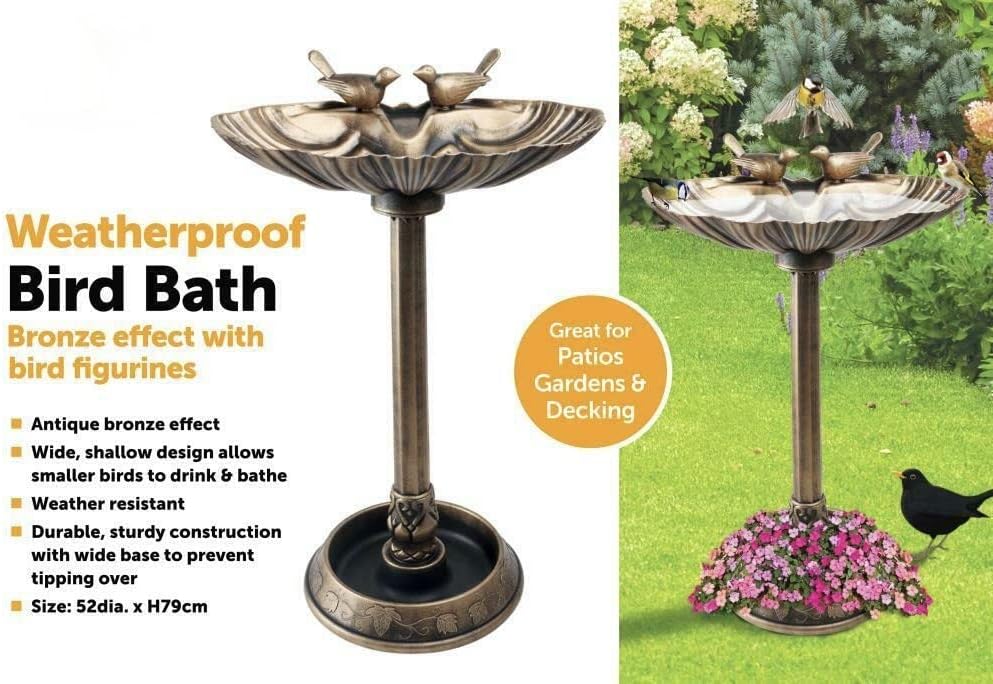 ADEPTNA Premium Traditional Weatherproof Large Bird Bath with Planter – Bronze Effect with bird figurines Garden Décor Ornament Freestanding Bird Feeder – Perfect for Patios Garden Deck
