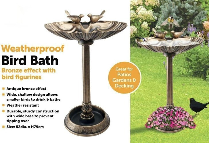 ADEPTNA Premium Traditional Weatherproof Large Bird Bath with Planter – Bronze Effect with bird figurines Garden Décor Ornament Freestanding Bird Feeder – Perfect for Patios Garden Deck