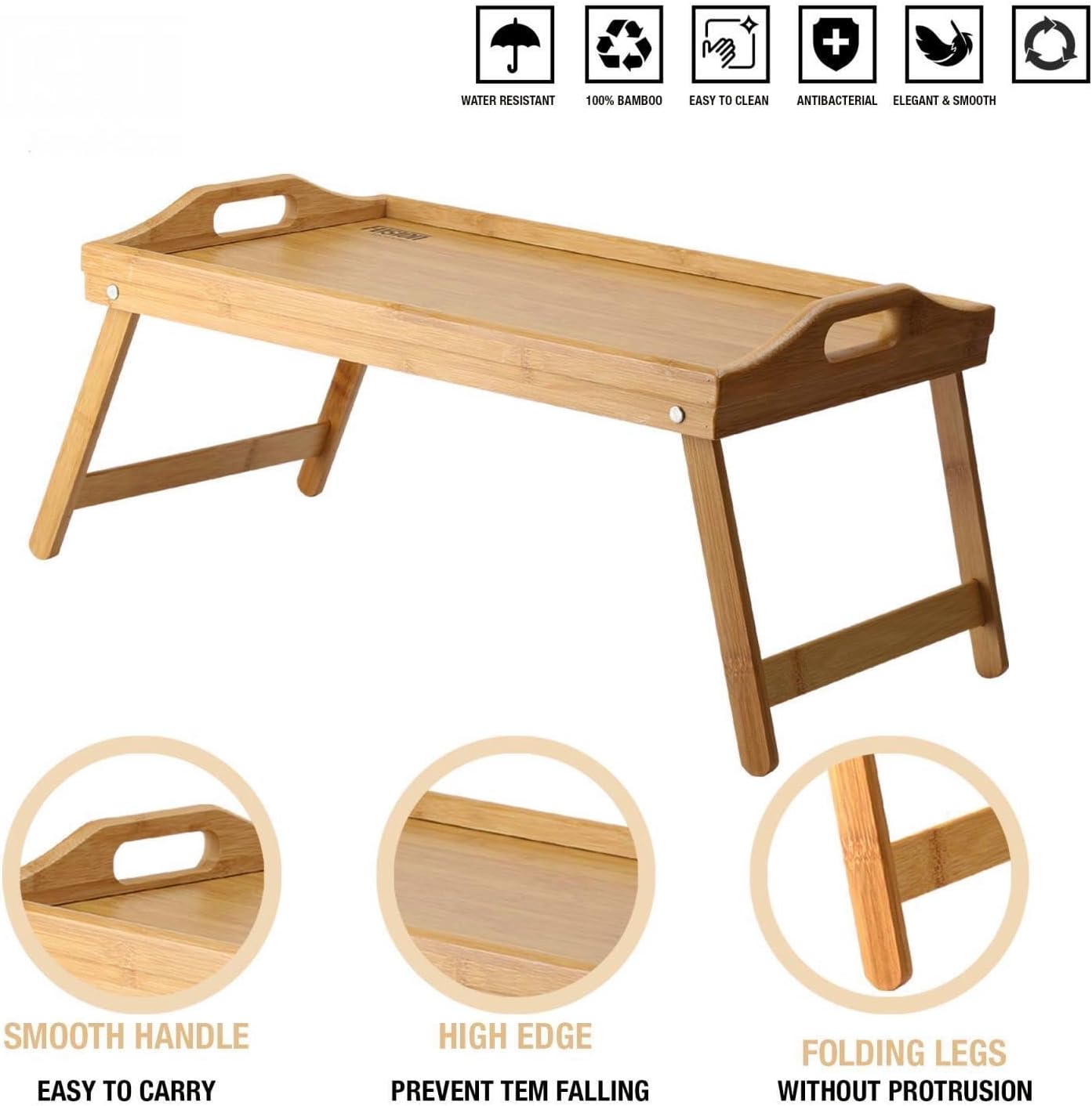 ADEPTNA Real Bamboo Wooden Folding Breakfast Tray with Folding Legs Breakfast lunch dinner Serving Lap Tray Table Mate (NATURAL)