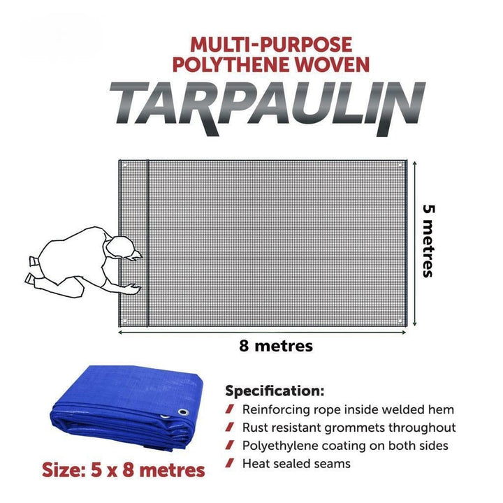 Heavy-Duty Tarpaulin water-resistant Cover Tarp Professional Ground Camping Sheet -(5 x 8 metres)