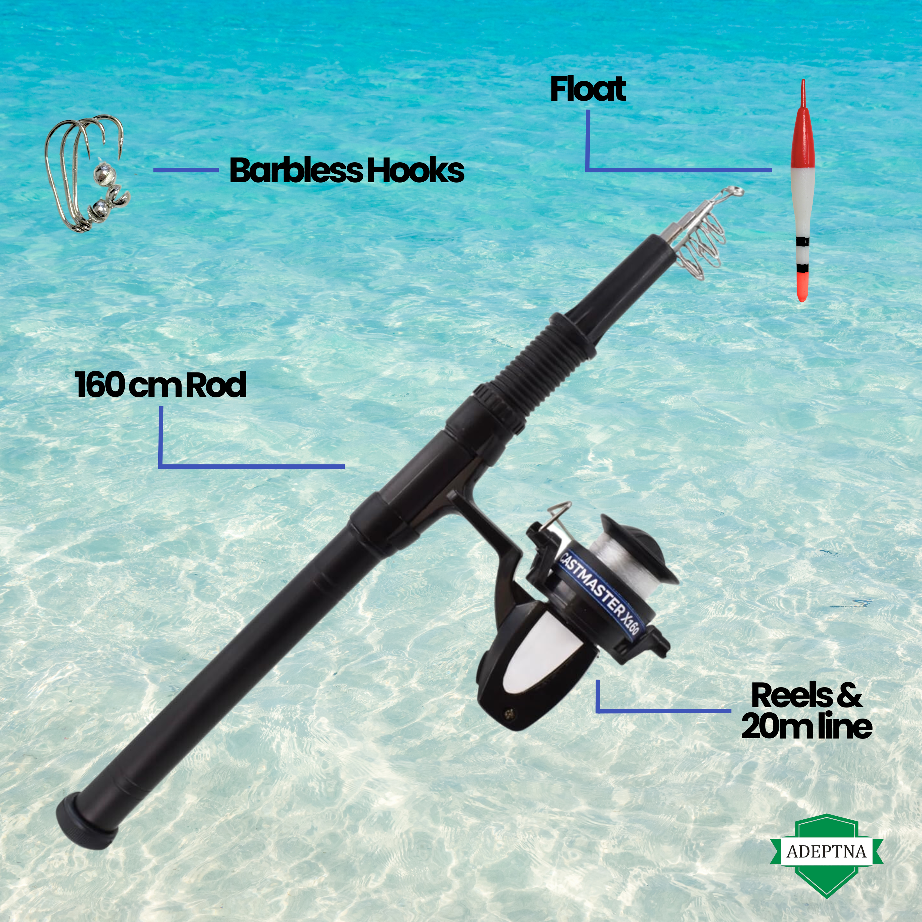 Telescopic Fishing Rod with Float & Hooks  160cm