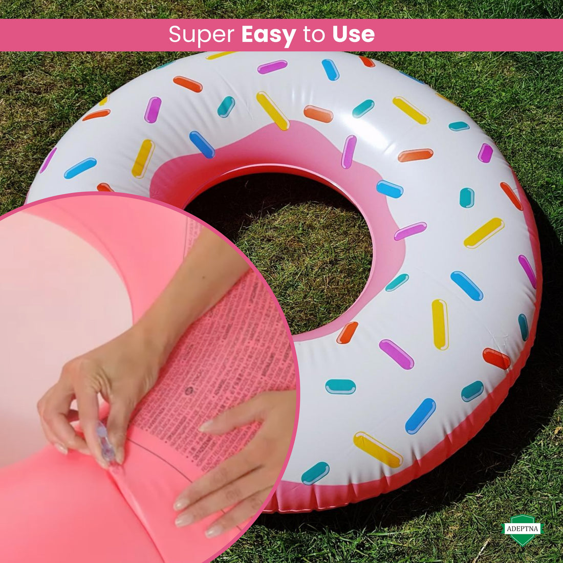 Inflatable Donut Pool Float Swimming Ring with Bite Design