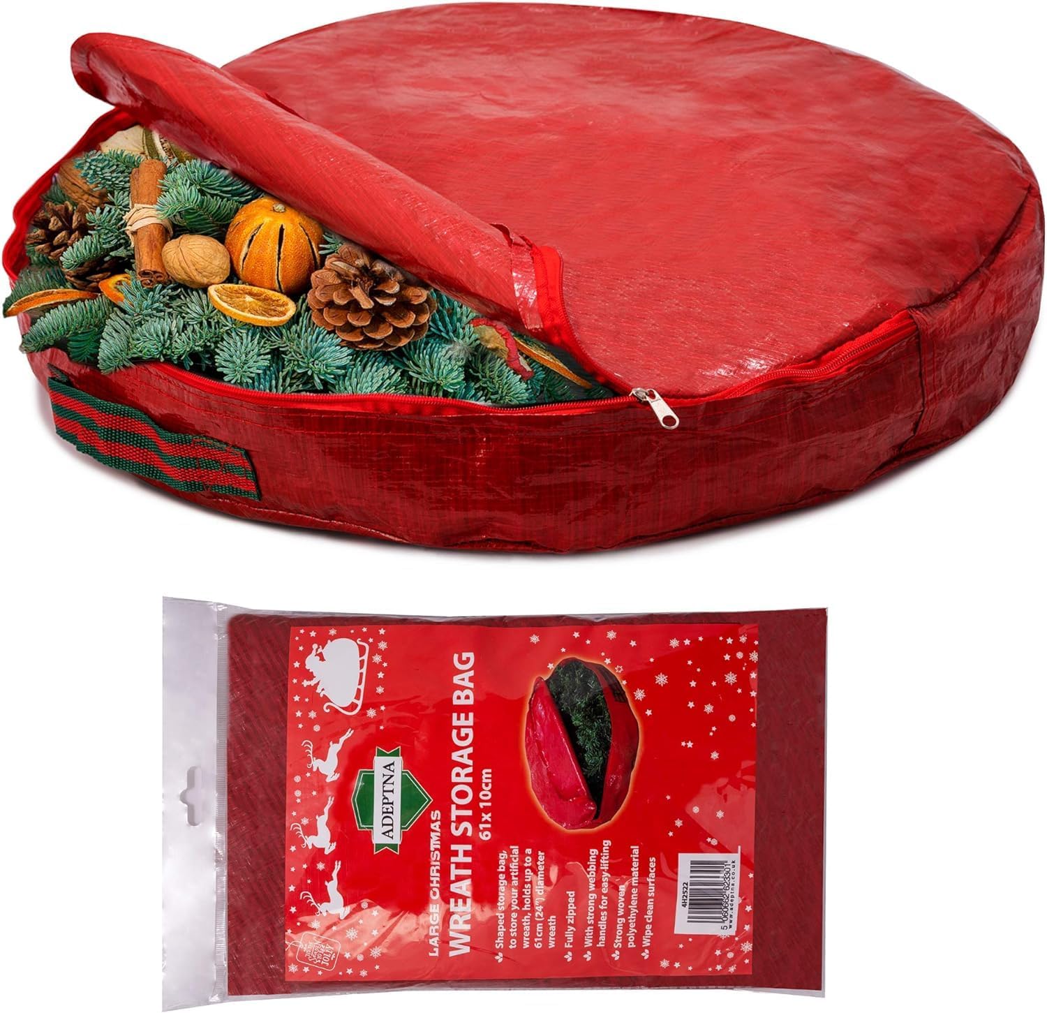 ADEPTNA Set of 2 Premium Christmas Wreath Storage Decoration Storage Bags Red