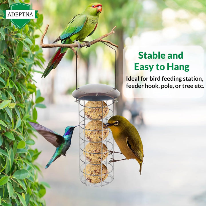 ADEPTNA Deluxe Set of 2 Garden Hanging Wild Bird Feeder Container Outdoor - Water Resistant Great for Attracting Birds (FAT BALL FEEDER)