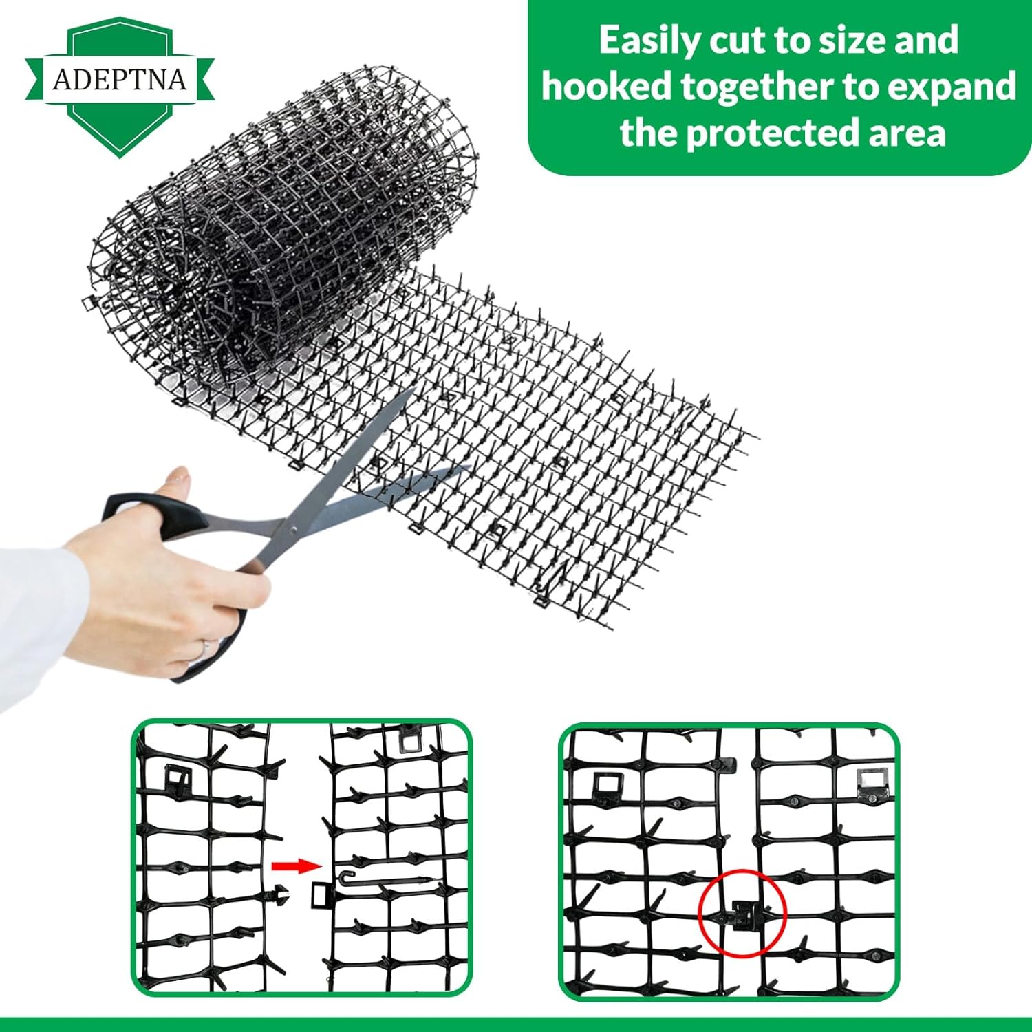 ADEPTNA Prickle Strip Dig Stopper with u pegs Animals from Entering the Garden and Destroying Plants Cat Repellent Mat Flat Prickle Strip