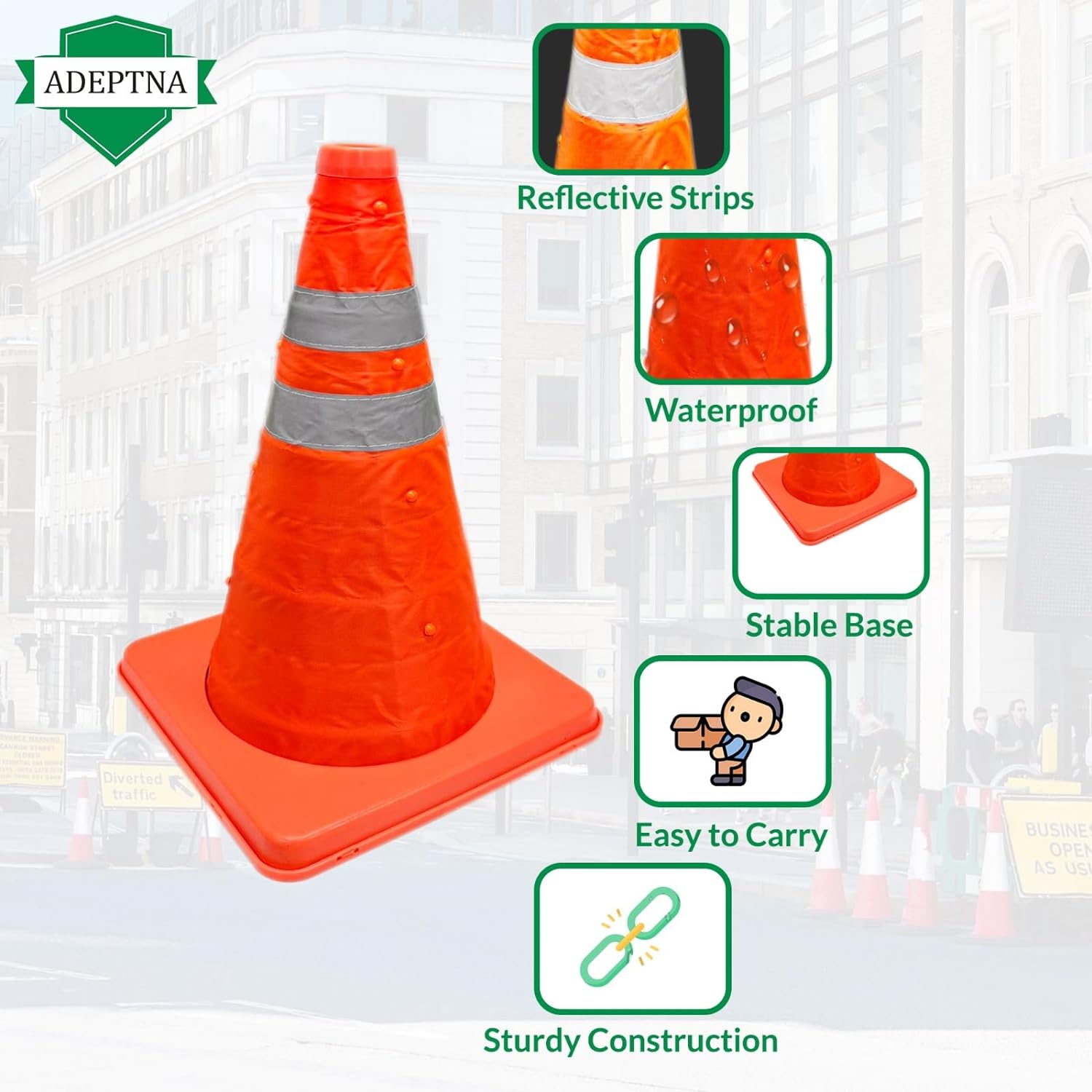 Pack of 2 Pop Up Safety Cone 18 inch High Visibility Emergency Accident Road