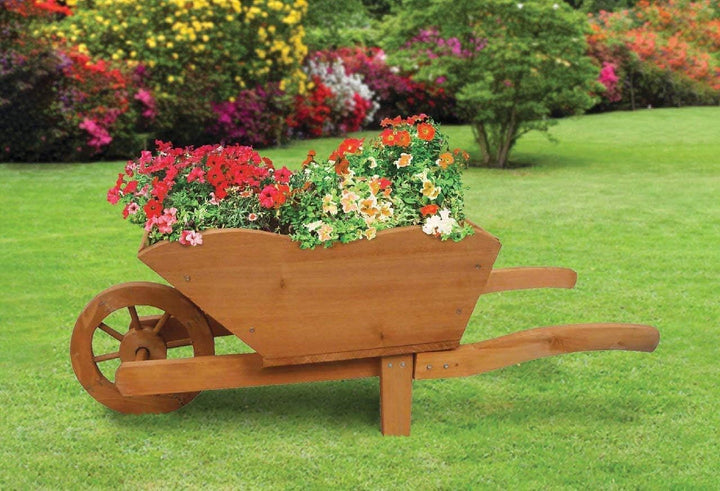 ADEPTNA Wooden Wheelbarrow Traditional Planter - Ideal for Plants and Flowers in Outdoor Spaces