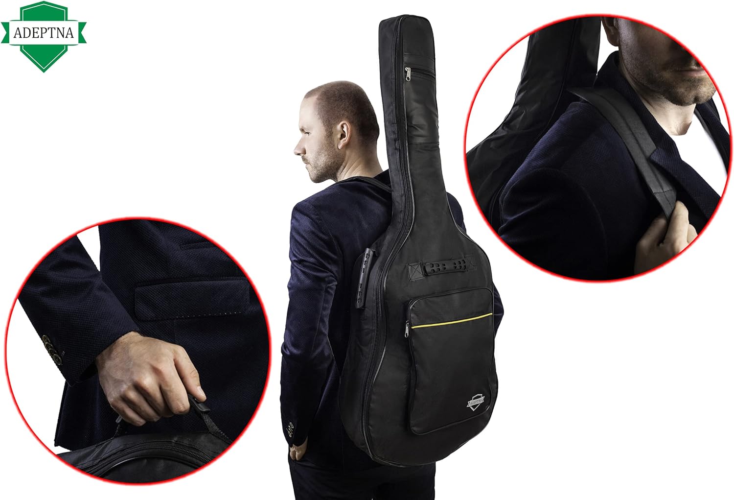Heavy Duty Full Size Padded Protective Waterproof Classical Acoustic Guitar Back Bag Carry Case-Fully Waterproof Cover, Foam Padding- Black