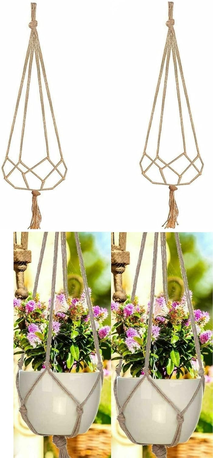 PACK OF 2 JUTE GARDEN HOME PLANT HANGER FLOWER POT HOLDER 105CM)