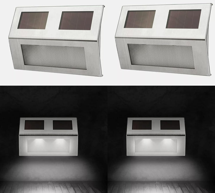 Pack of 2 Solar Powered LED Wall and Stair Light Outdoor Fence Wall Step Stair Flood