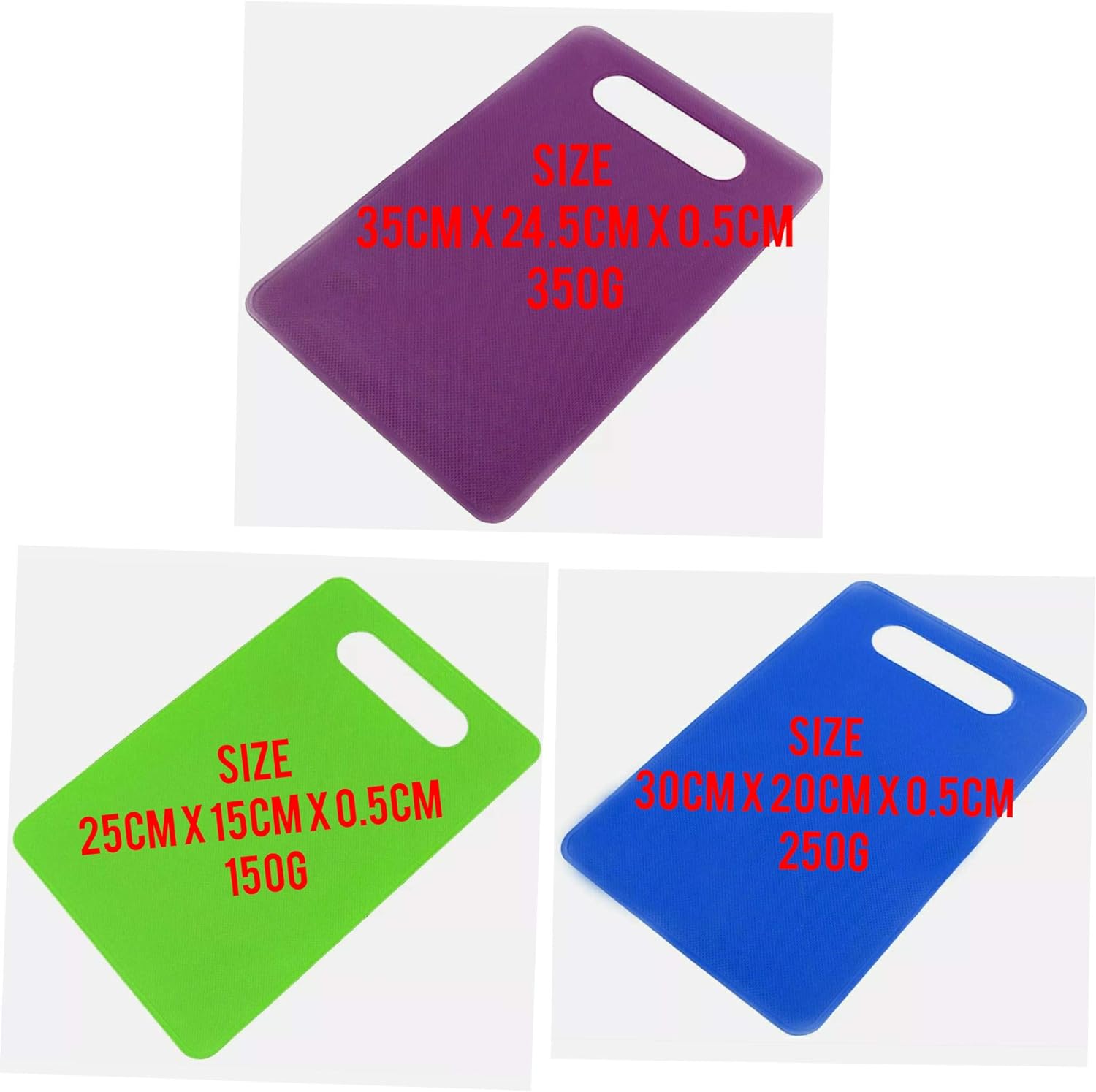 Non Slip 3 pcs Chopping Board Set Multi Size and Multicolour