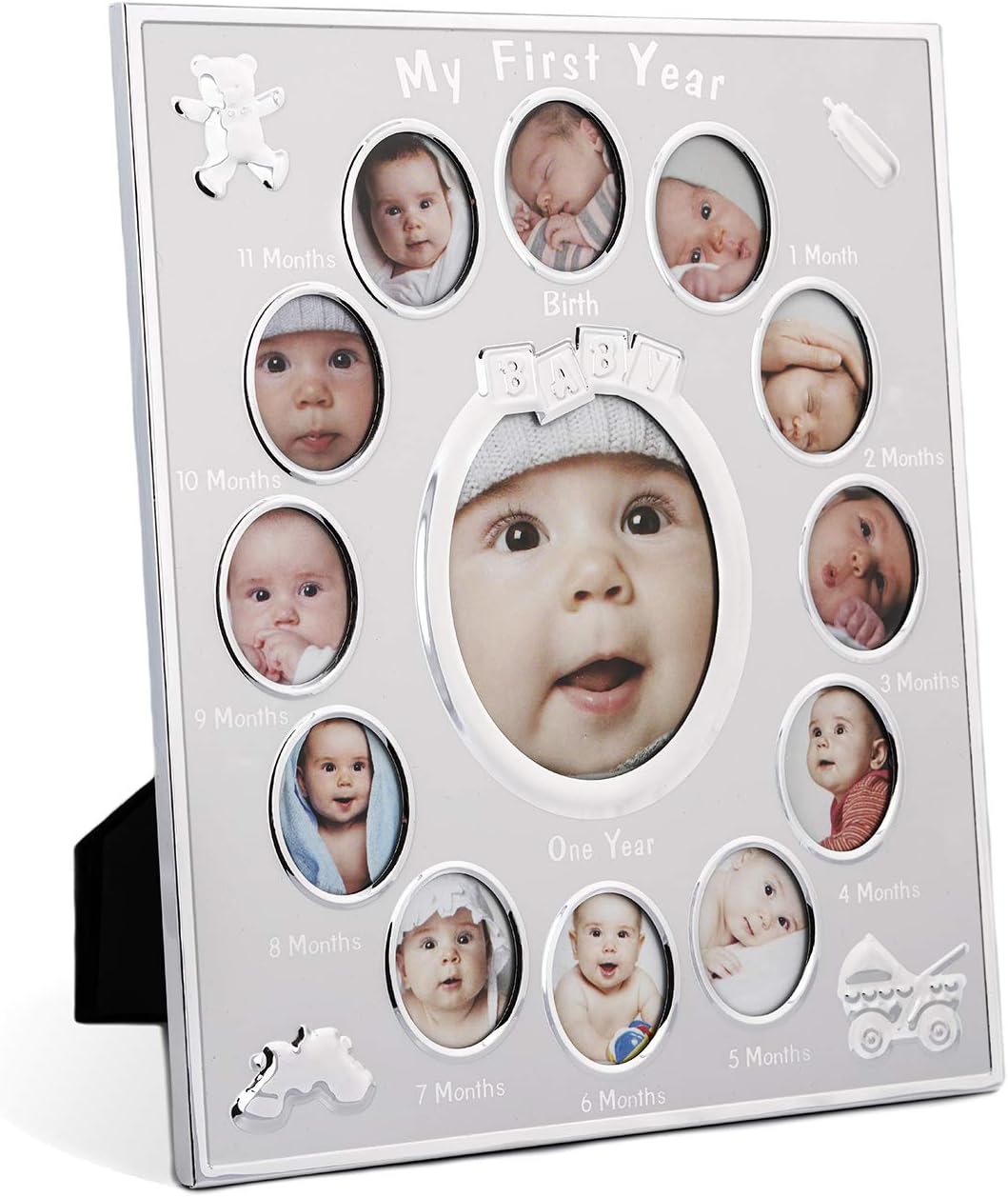 ADEPTNA My First Year Photo Frame Holds 13 Photos - Beautiful Multi-Photo Picture Frame - Cherish The Memories of Your Loved One for Life