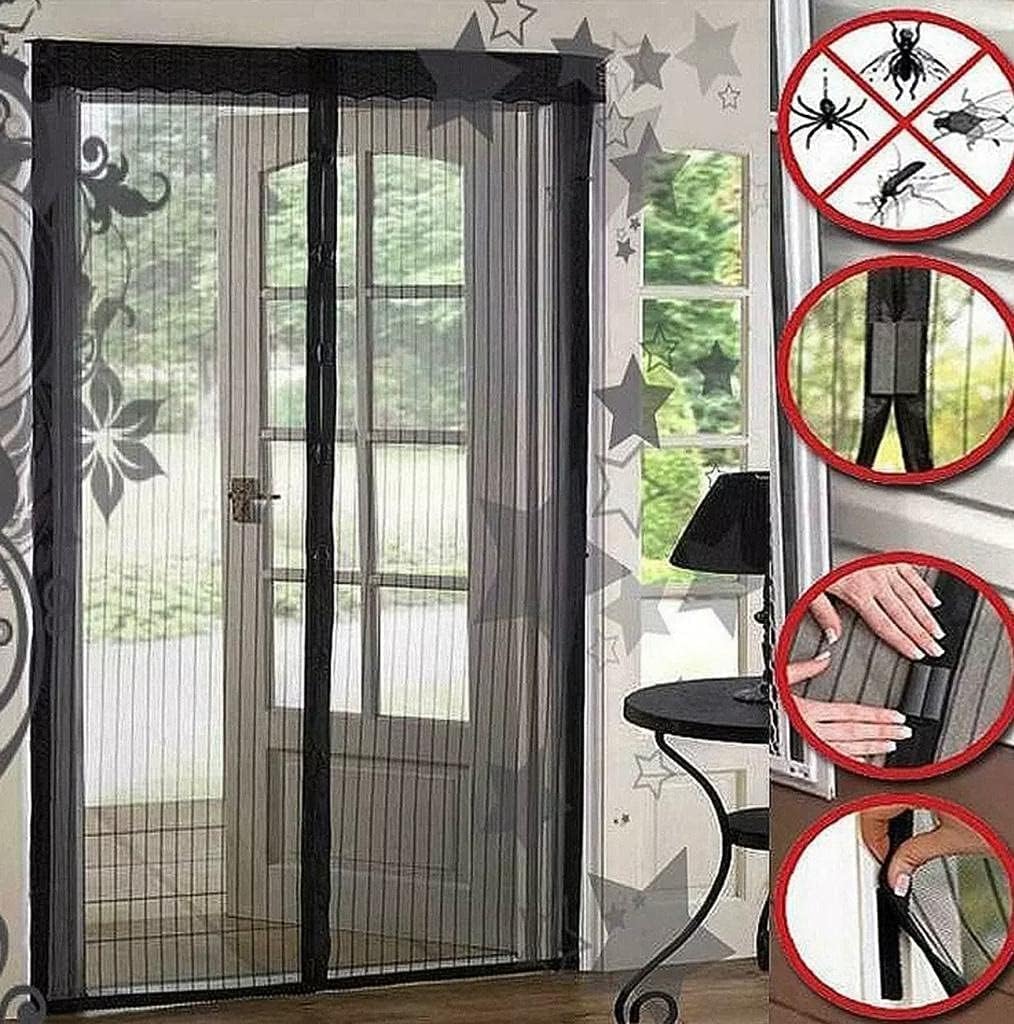 ADEPTNA Premium 210cm x 100cm Magnetic Fly Screen Door Mesh Curtain with Powerful Magnets No Gap- Fits Any Door – Keeps Away Bugs Mosquitos Fly Bees Insects (Black)