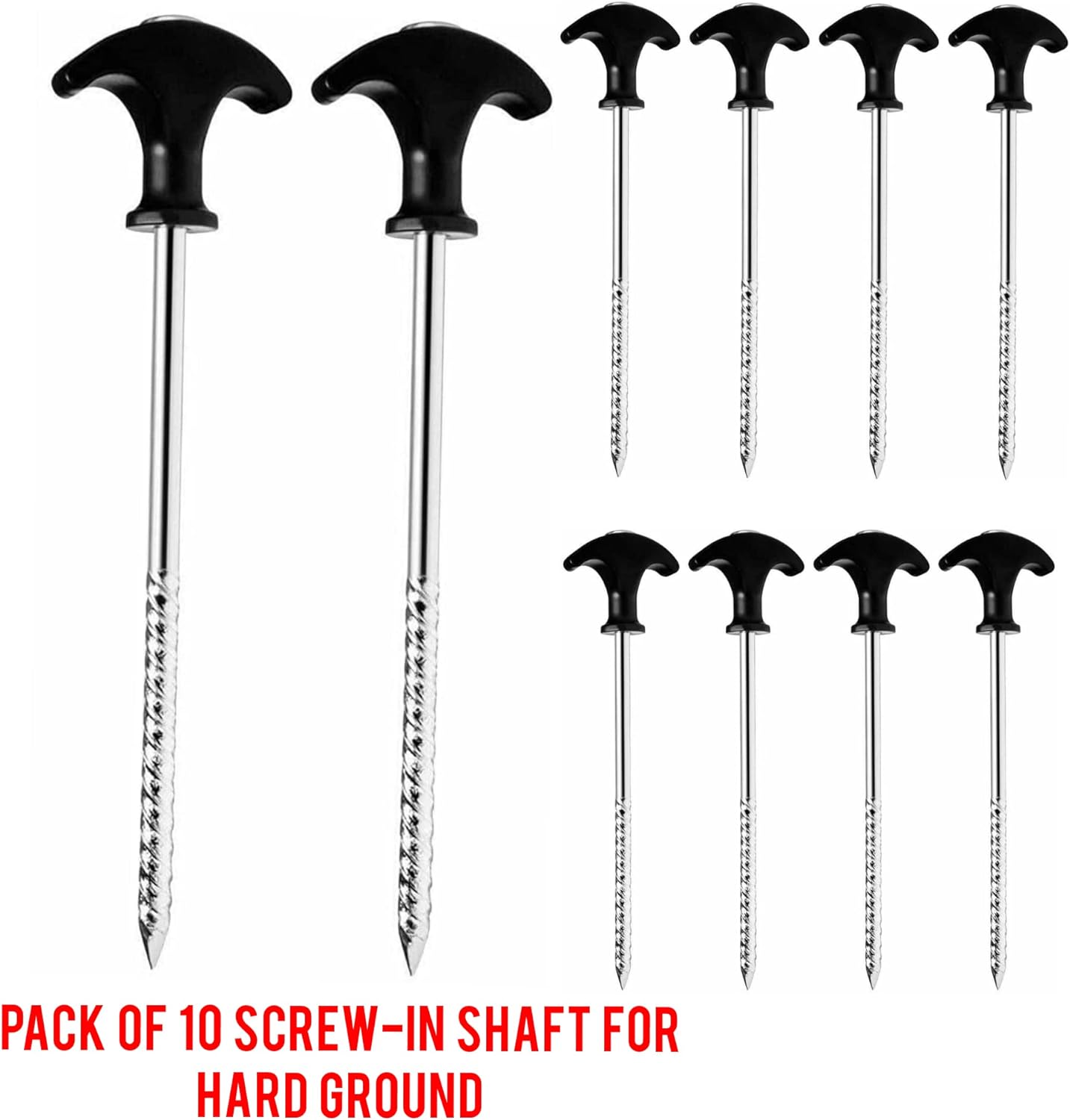 Heavy Duty 10 Pack Spiral Thread Steel Tent Pegs Screw Hooks 20cm Ground Stakes Storm-Proof and Rust Proof –