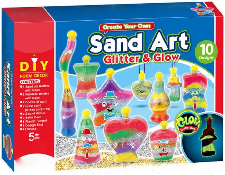 DIY 10 PC Sand Art Glitter and Glow Art Kit for Kids Toddlers