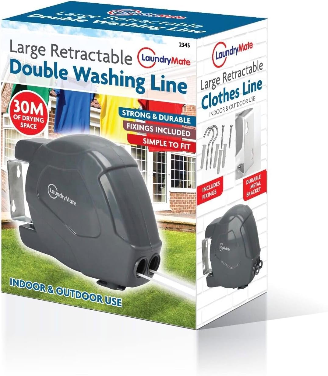 Automatic Retractable Washing Line Double Rope Wall Mount Laundry Hanger – (30m DOUBLE ROPE 2 x 15m)