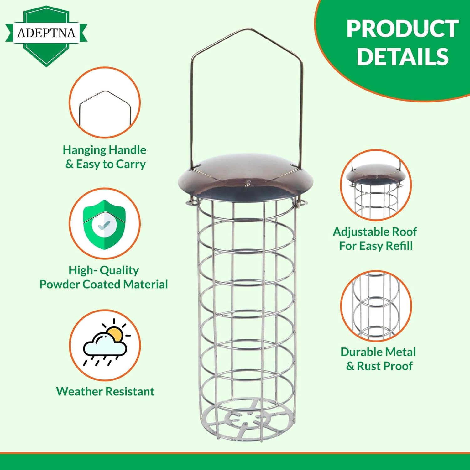 ADEPTNA Deluxe Set of 2 Garden Hanging Wild Bird Feeder Container Outdoor - Water Resistant Great for Attracting Birds (FAT BALL FEEDER)