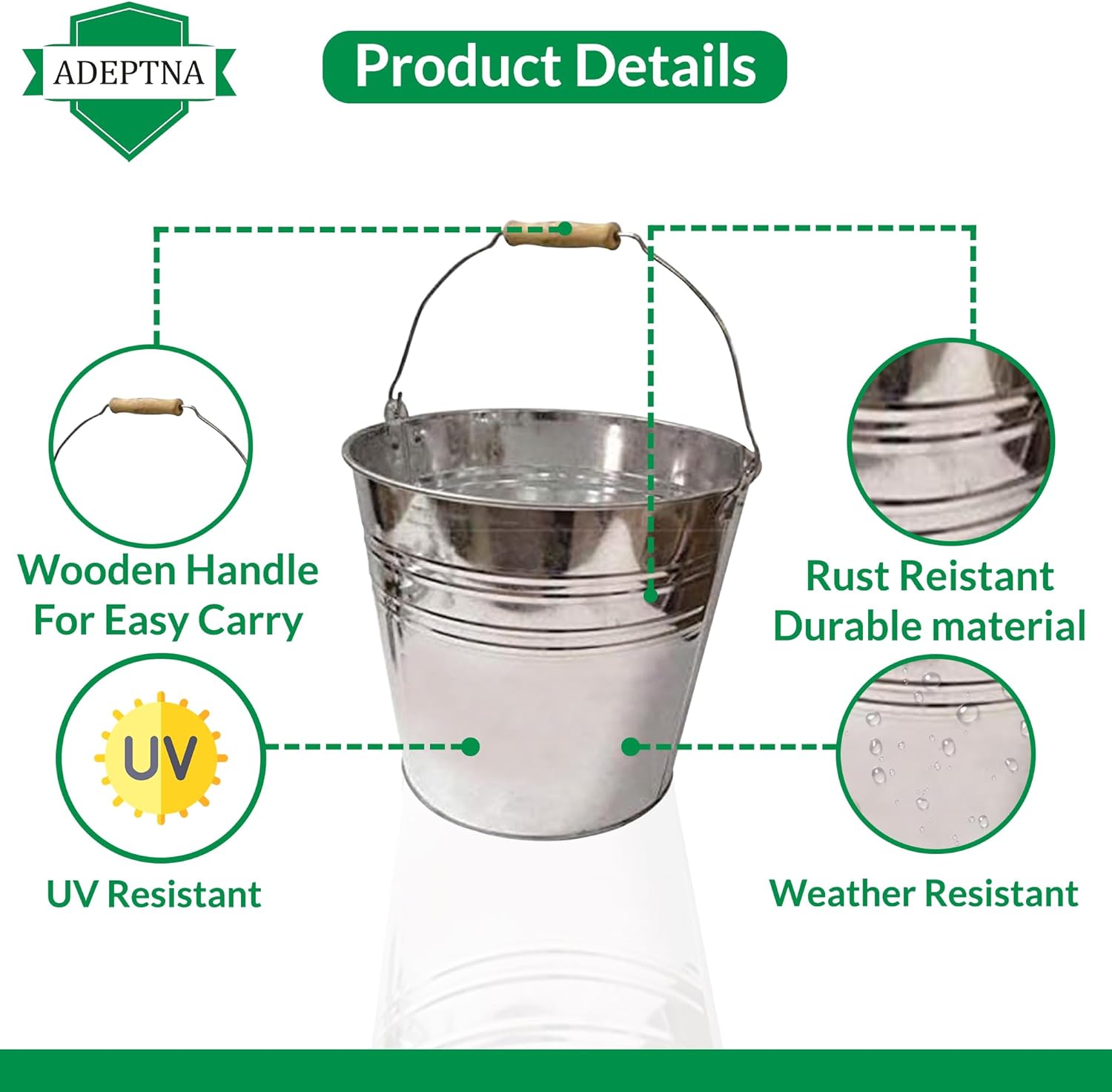 Galvanised Steel Round 15L Drinks Ice Cool Bucket with Wooden Handles