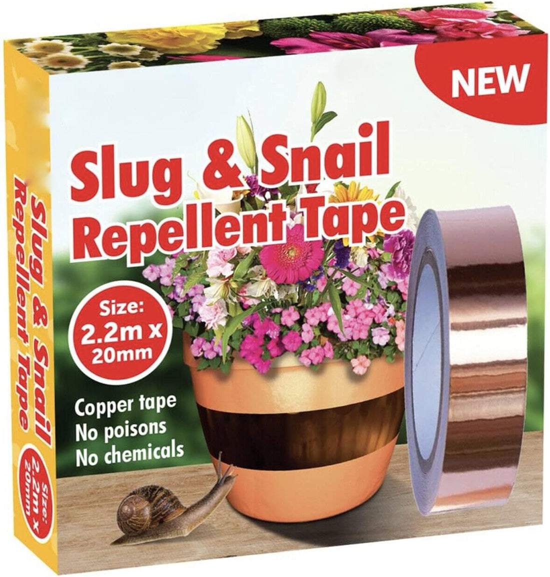 ADEPTNA Pack of 3 Copper Tape Slug and Snail Repellent Tape Self Adhesive– No Poisons – No Chemicals – Each Roll Size 2.2m X 20mm