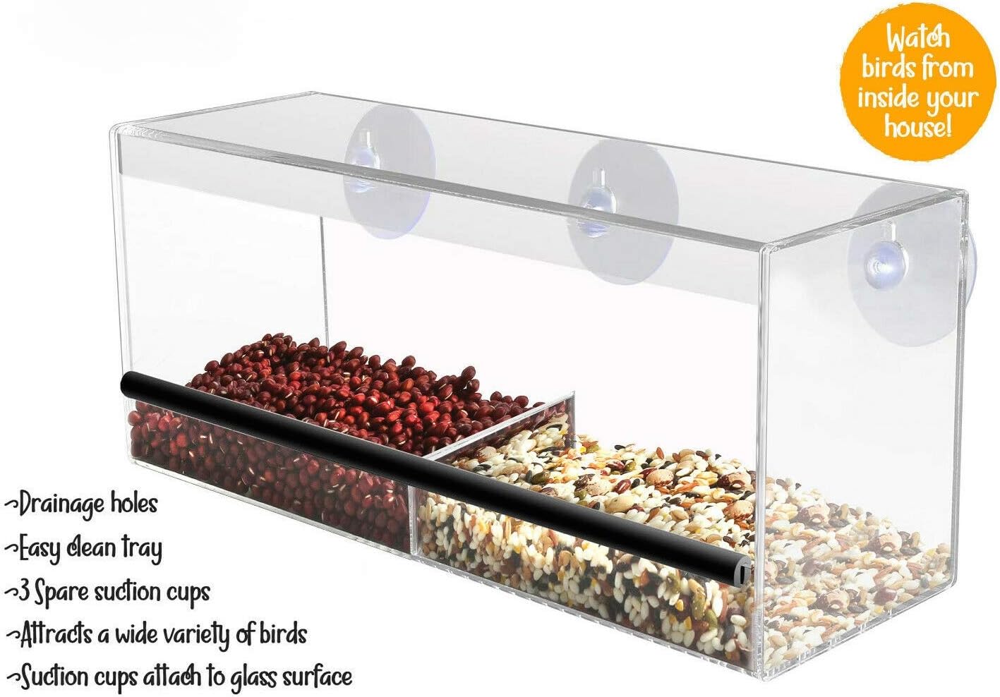 Extra Large Outside Acrylic Balcony Window Bird Feeder with Free Bird Spotting -