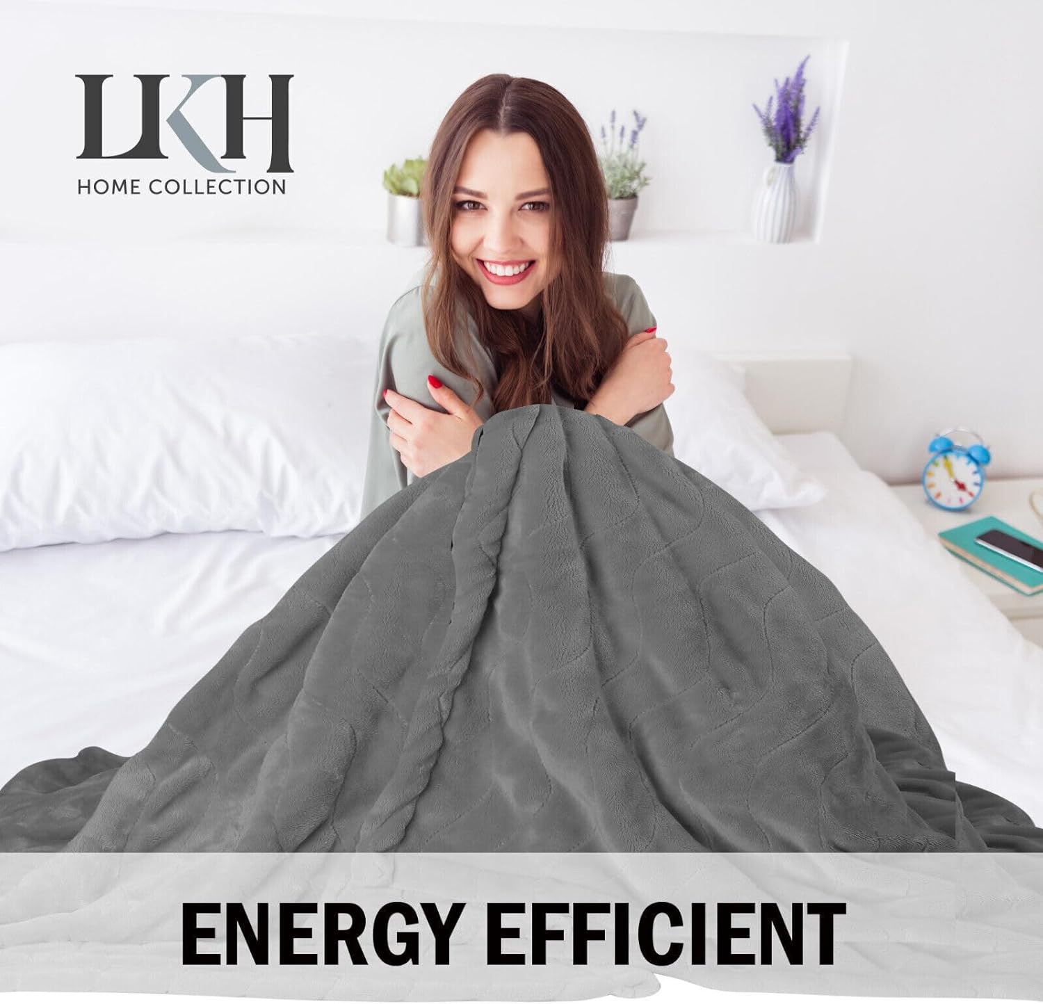 Electric Blanket Heated Throw/Over Blanket With 9 Heat Settings And Timer Function-Soft And Comfortable-Overheat Protection (GREY)