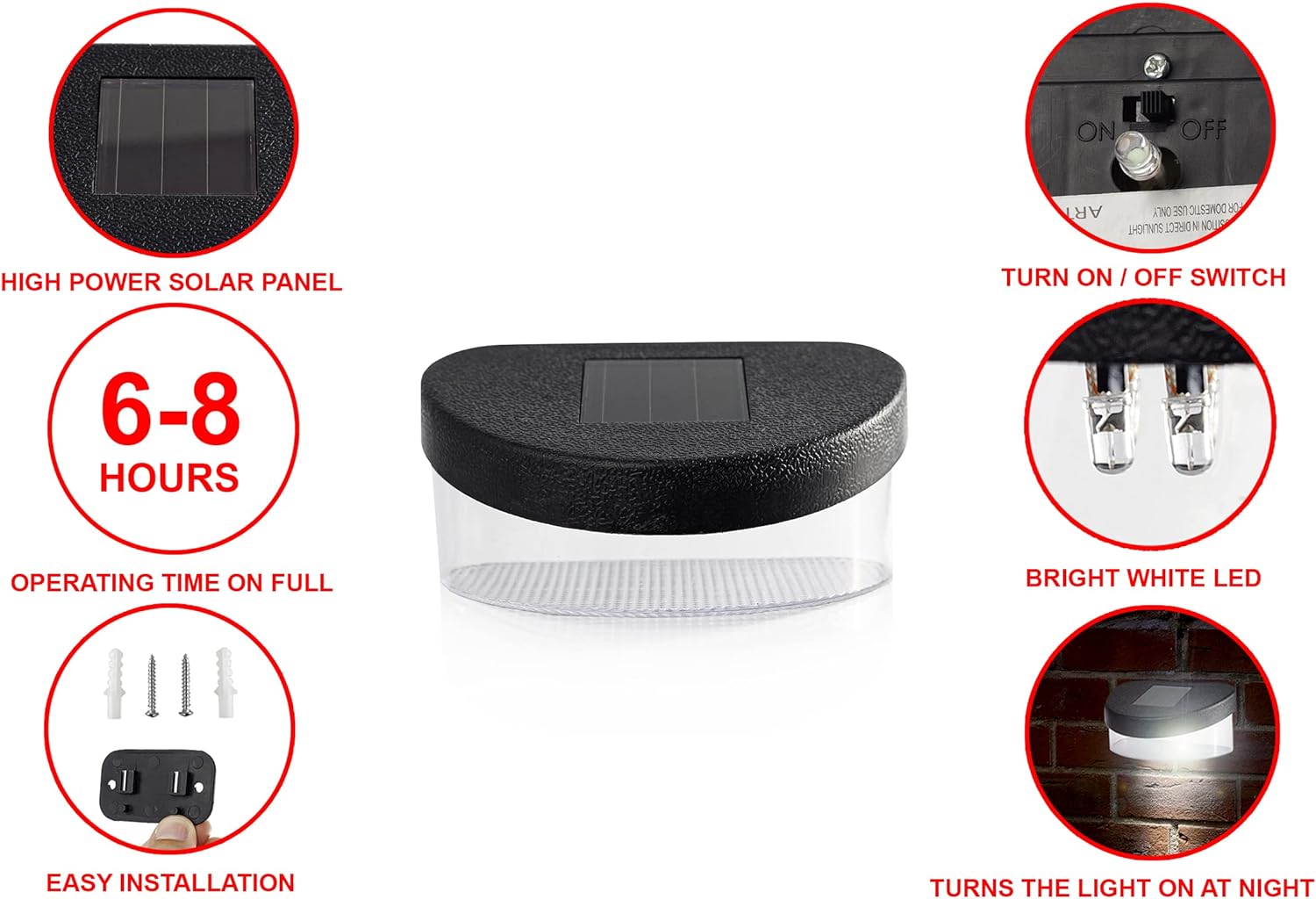 Premium Pack of 4 Decorative Super Bright Solar Fence Lights LED Universal Garden Fence Light –