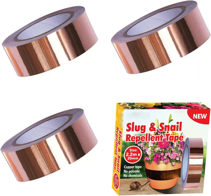 ADEPTNA Pack of 3 Copper Tape Slug and Snail Repellent Tape Self Adhesive– No Poisons – No Chemicals – Each Roll Size 2.2m X 20mm