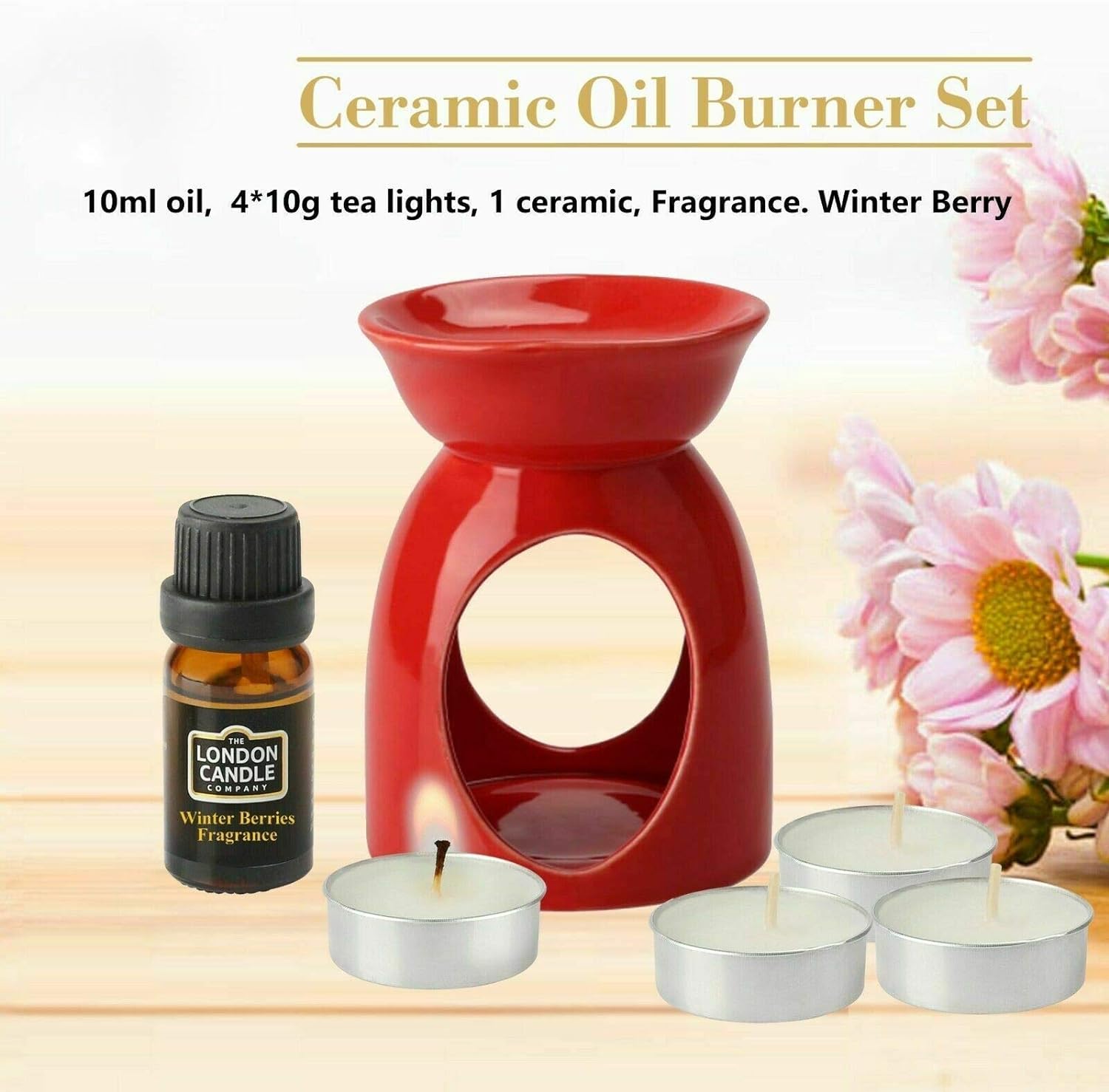 Roll over image to zoom in     ADEPTNA CERAMIC OIL BURNER GIFT SET WITH 4 TEA LIGHT CANDLES AND AROMATIC OIL - PRACTICAL AND STYLISH GIFT FOR XMAS OR ANY OCCASION