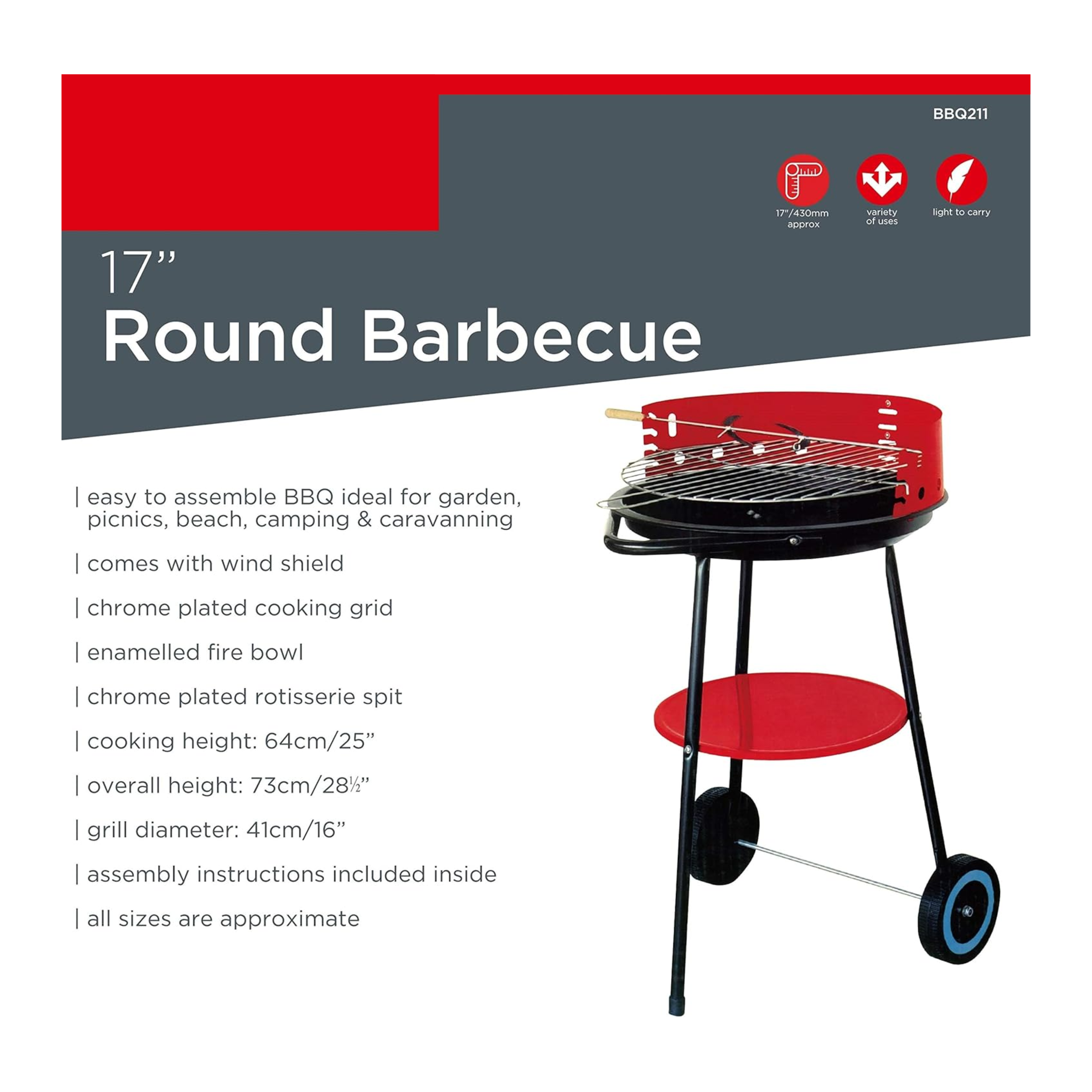 17" Portable Charcoal BBQ Grill