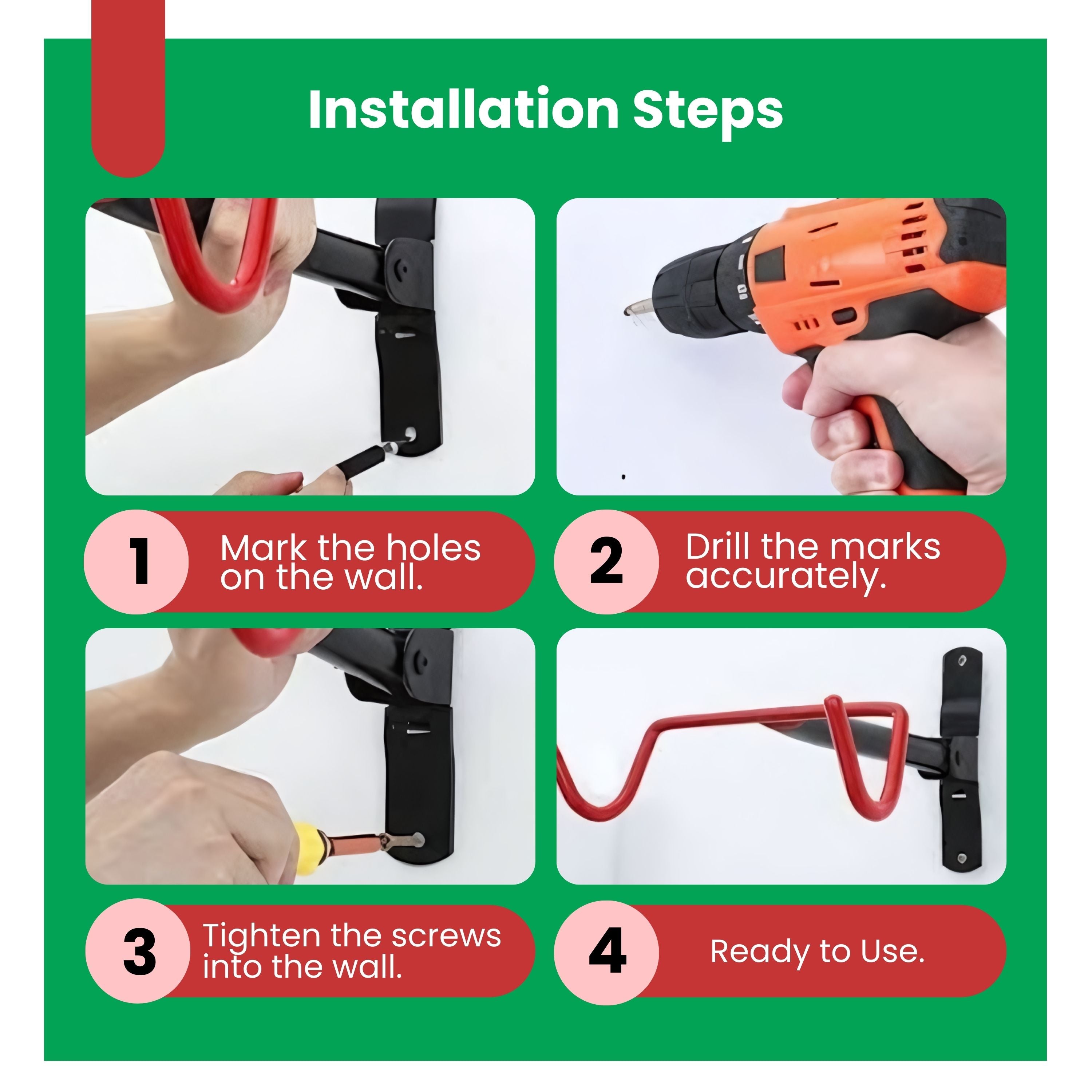 Heavy Duty Wall Mounted Bike Bicycle Cycle Storage Rack Hook Holder Fitting Screws