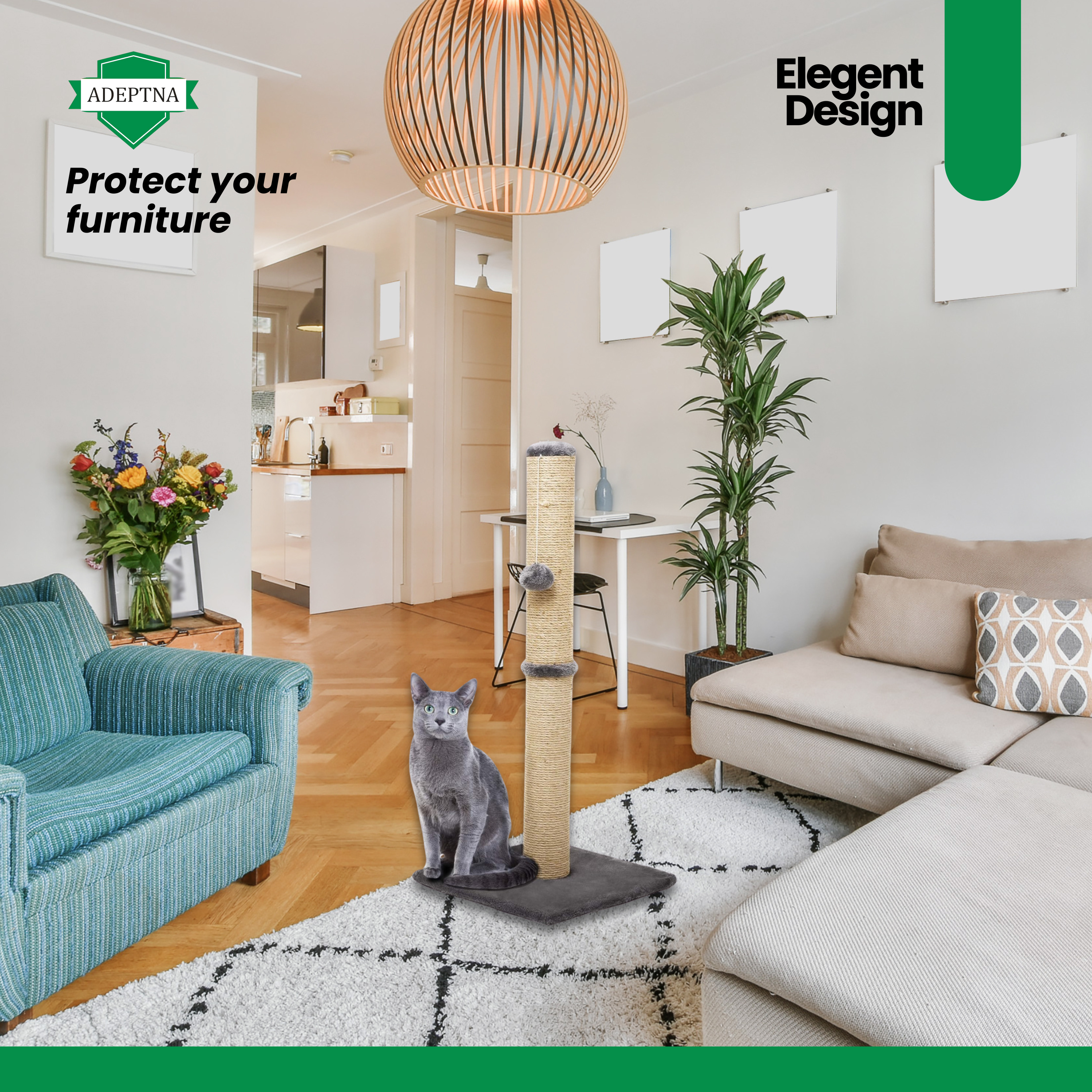 Cat Tall Scratching Post 78cm Strong Natural Sisal Pole