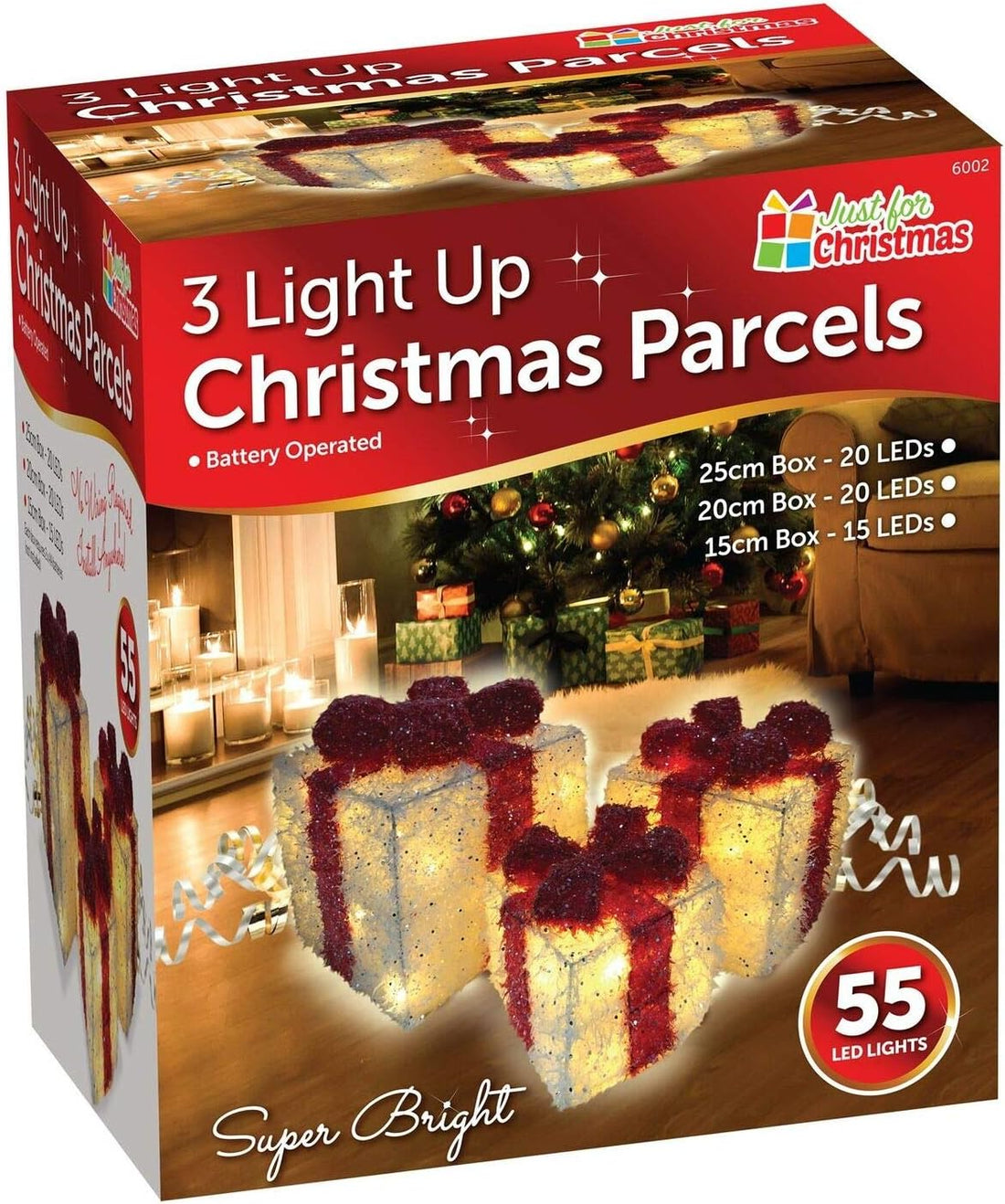 ADEPTNA New Set of 3 Christmas Light Up Glitter Parcels Box set