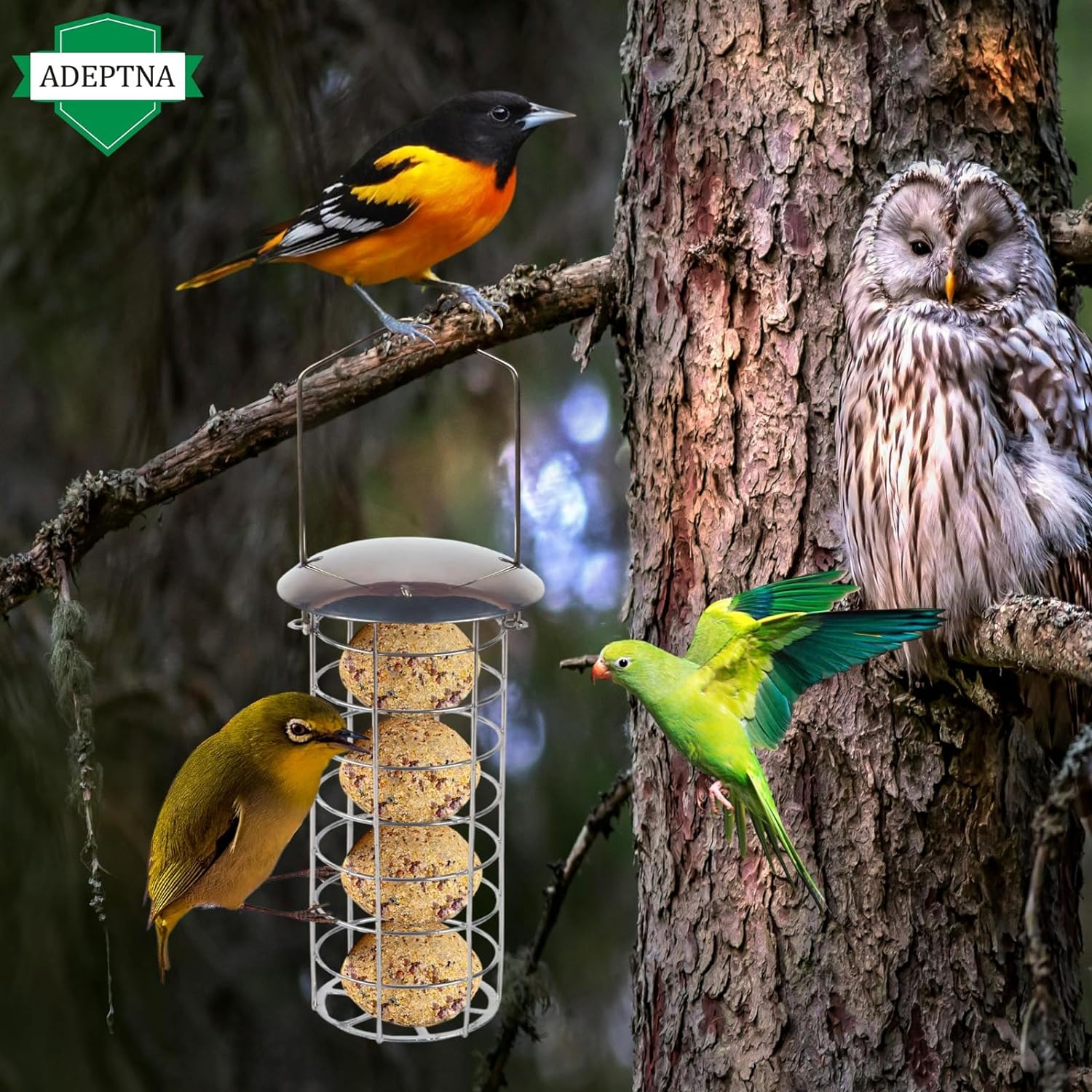 ADEPTNA Deluxe Set of 2 Garden Hanging Wild Bird Feeder Container Outdoor - Water Resistant Great for Attracting Birds (FAT BALL FEEDER)