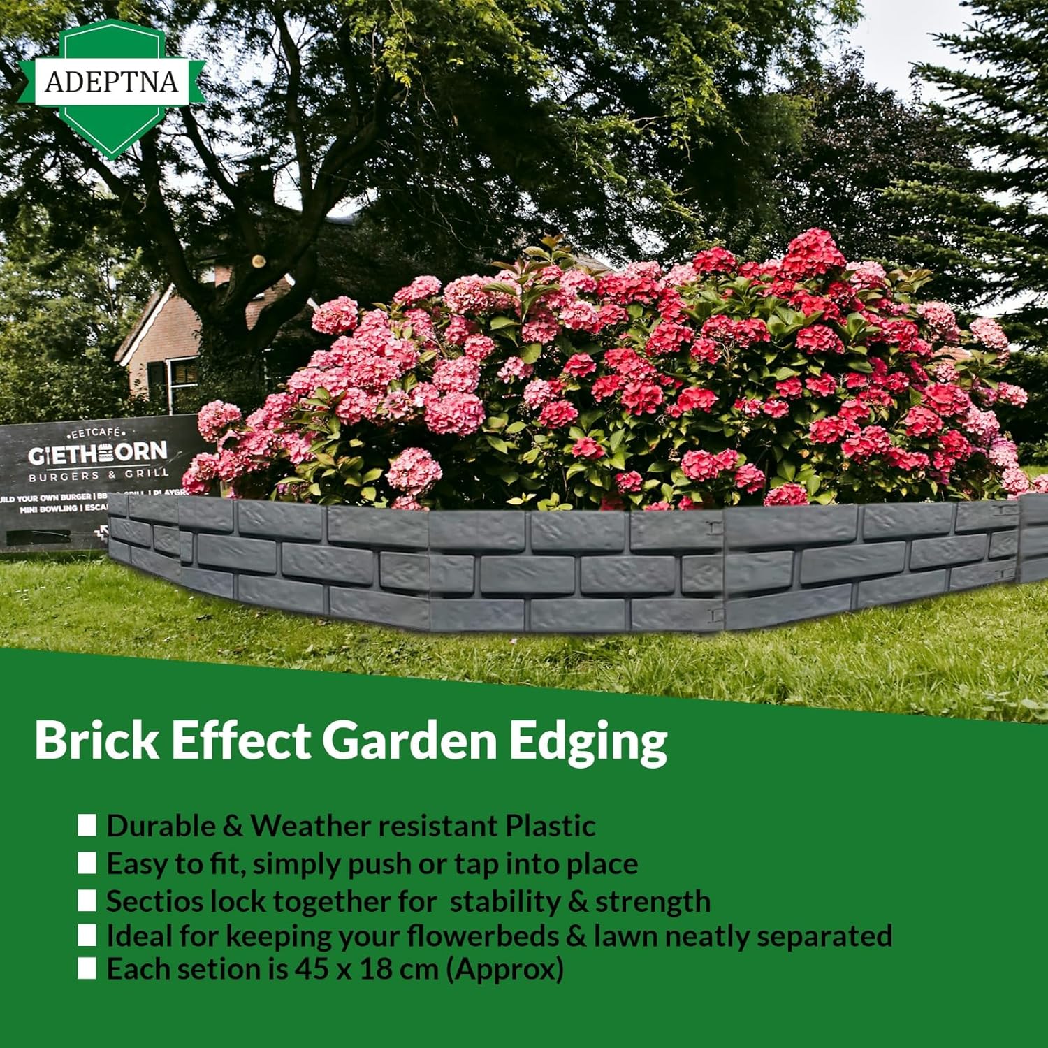 ADEPTNA Brick Panel Garden Edging Fence (Grey) - 8 Pack