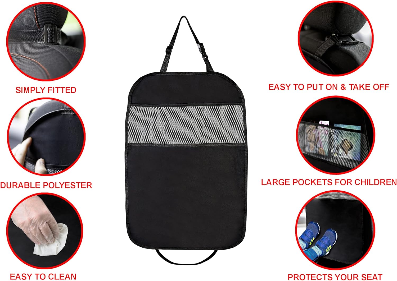 2 Pack Car Organizers Kick Mat Car Seat Protector Cover 3 Mesh Pockets Toy Storage Organiser Kids