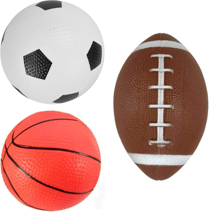 Soft Inflated Mini Sports Balls Pack of 3 - American Football Rugby Balls Football and Basketball