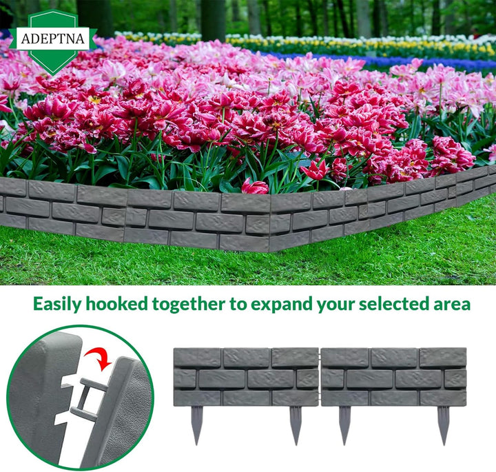 ADEPTNA Brick Panel Garden Edging Fence (Grey) - 8 Pack