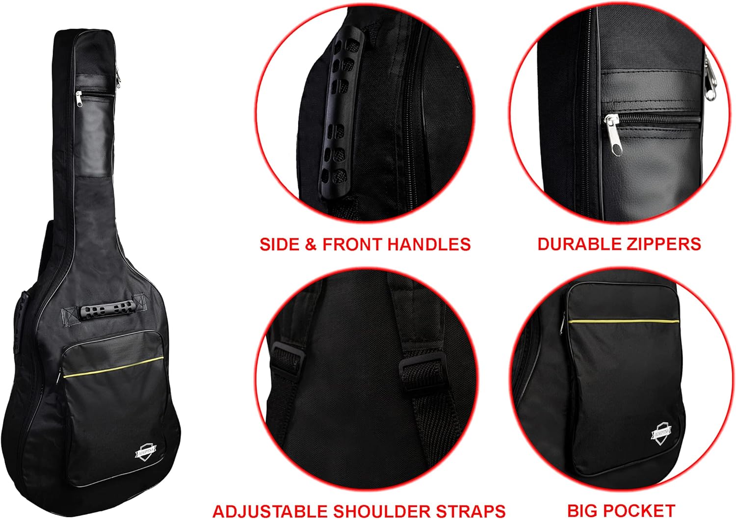 Heavy Duty Full Size Padded Protective Waterproof Classical Acoustic Guitar Back Bag Carry Case-Fully Waterproof Cover, Foam Padding- Black