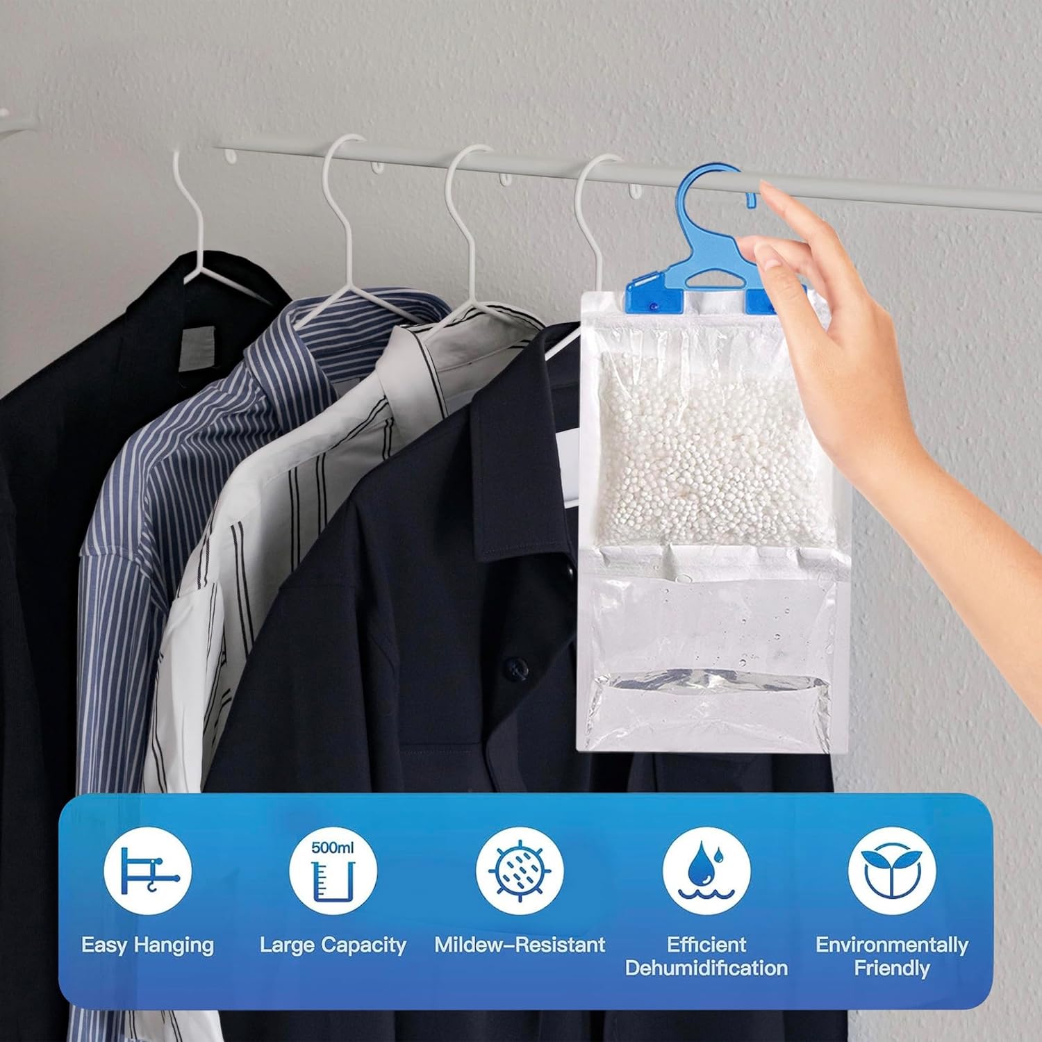 Set of 6 Interior Hanging Wardrobe Dehumidifier - Helps Stop Damp Mould Mildrew Condensation etc