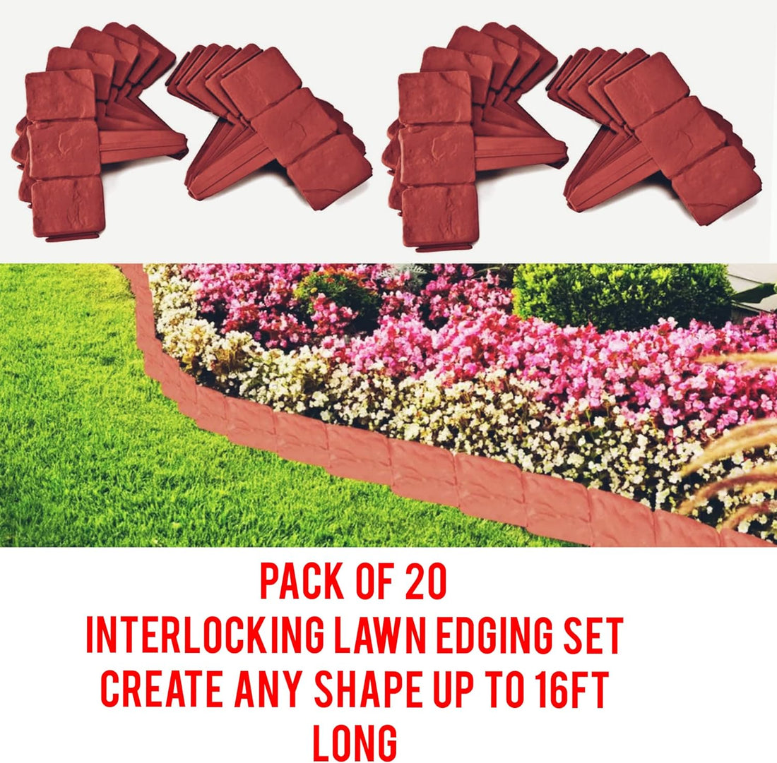 20-Pack Interlocking Garden Edging, Cobbled Stone Effect