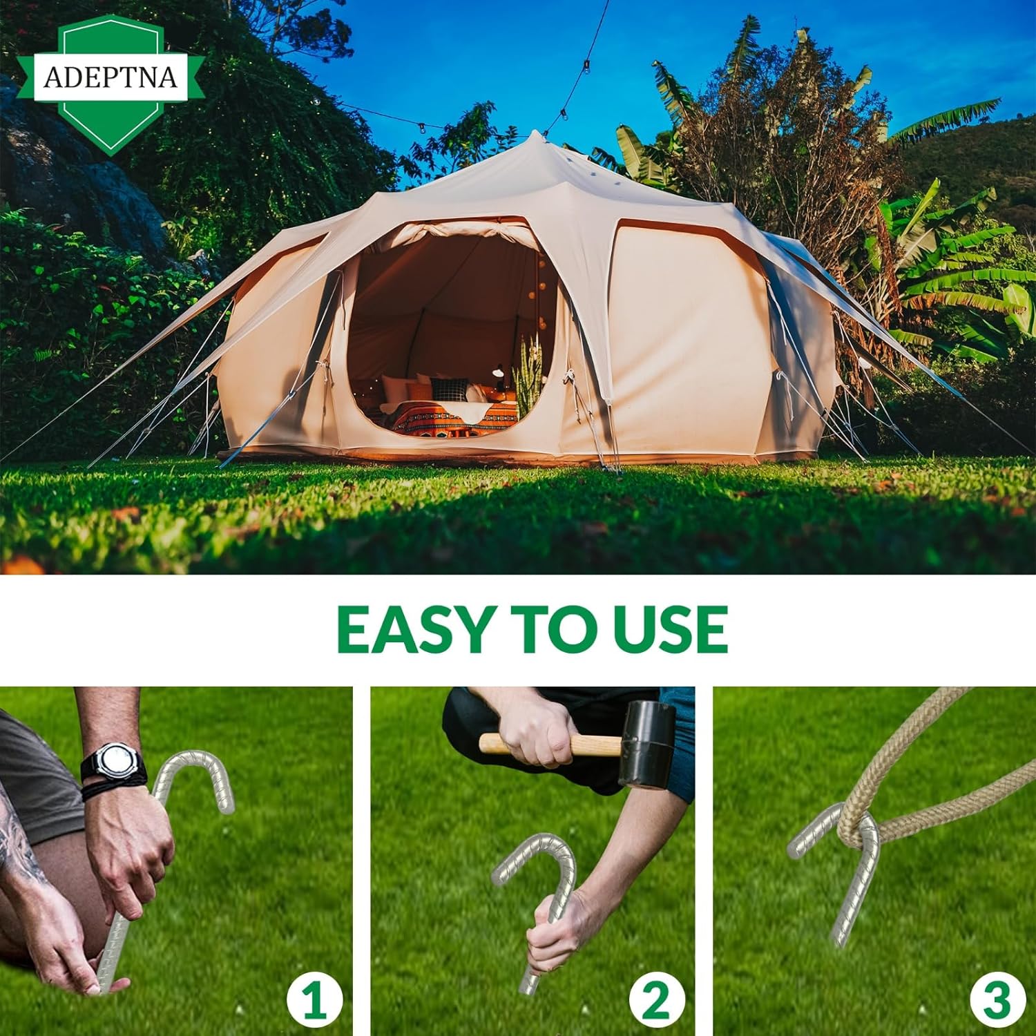 Heavy Duty Steel Pack of 6 Anti-Rust Galvanised Steel Marquee Ground Stakes 38cm Tent Pegs Solid Steel Rebar for Reliable and Long Use