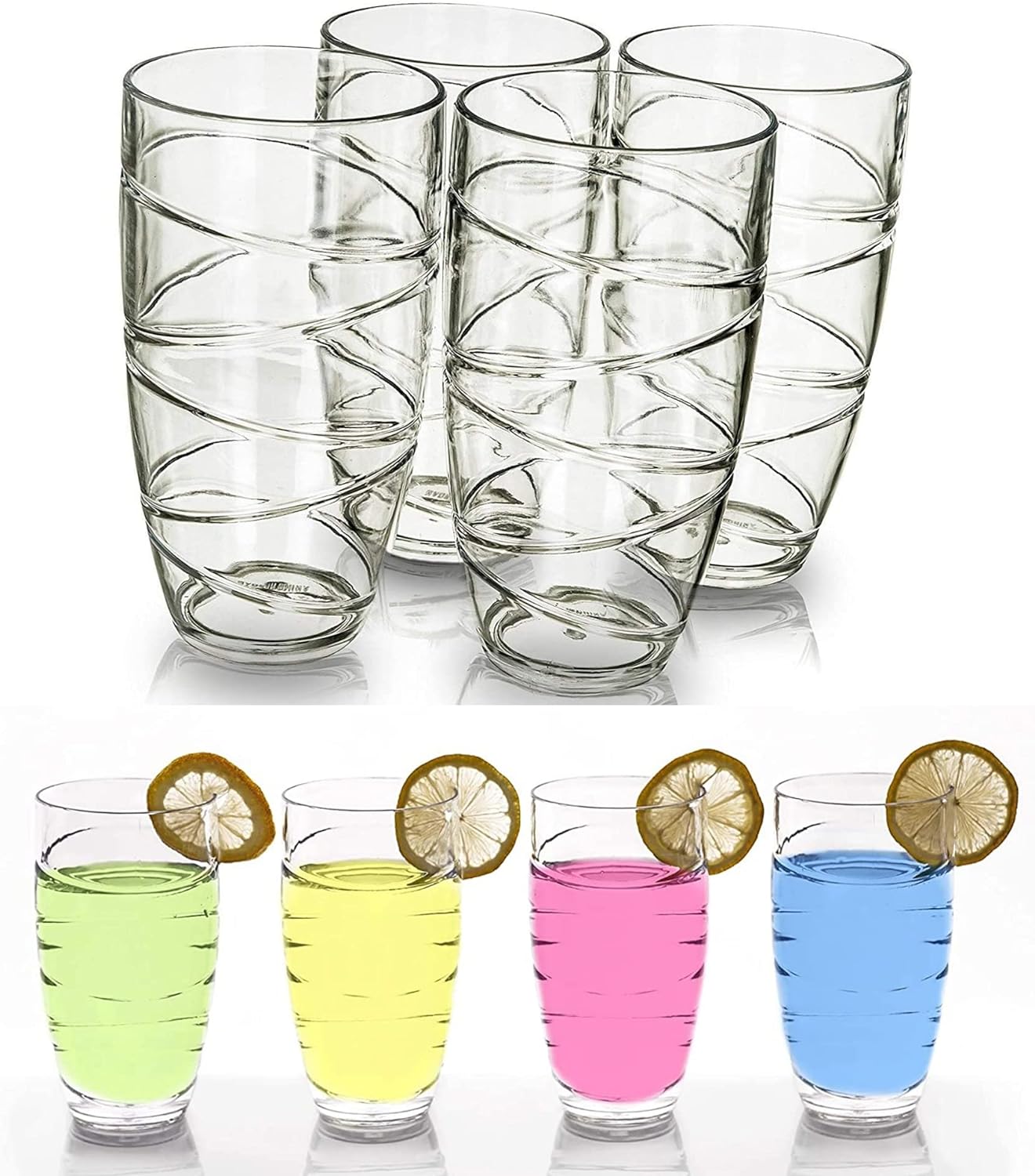 Pack of 4 Hi Ball Plastic Swirl Tumblers Glasses Capacity Each Glass 550ML