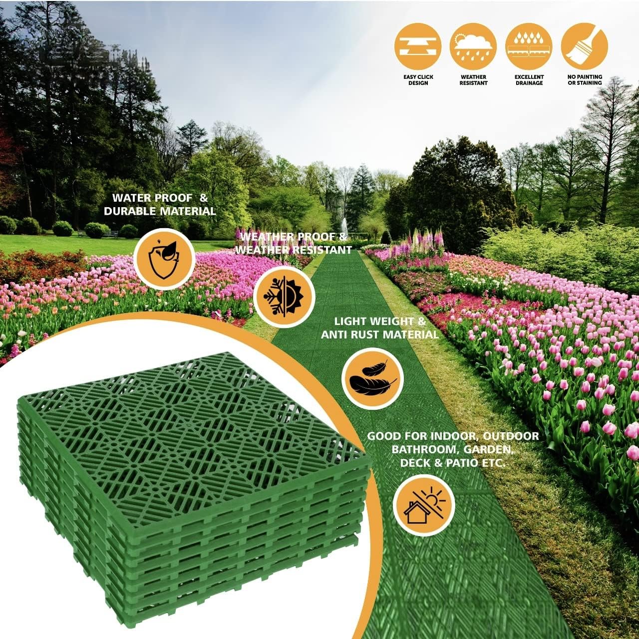 Interlocking Easy Click Plastic Garden Deck Tiles Nonslip Path Floor Lawn Paving Patio