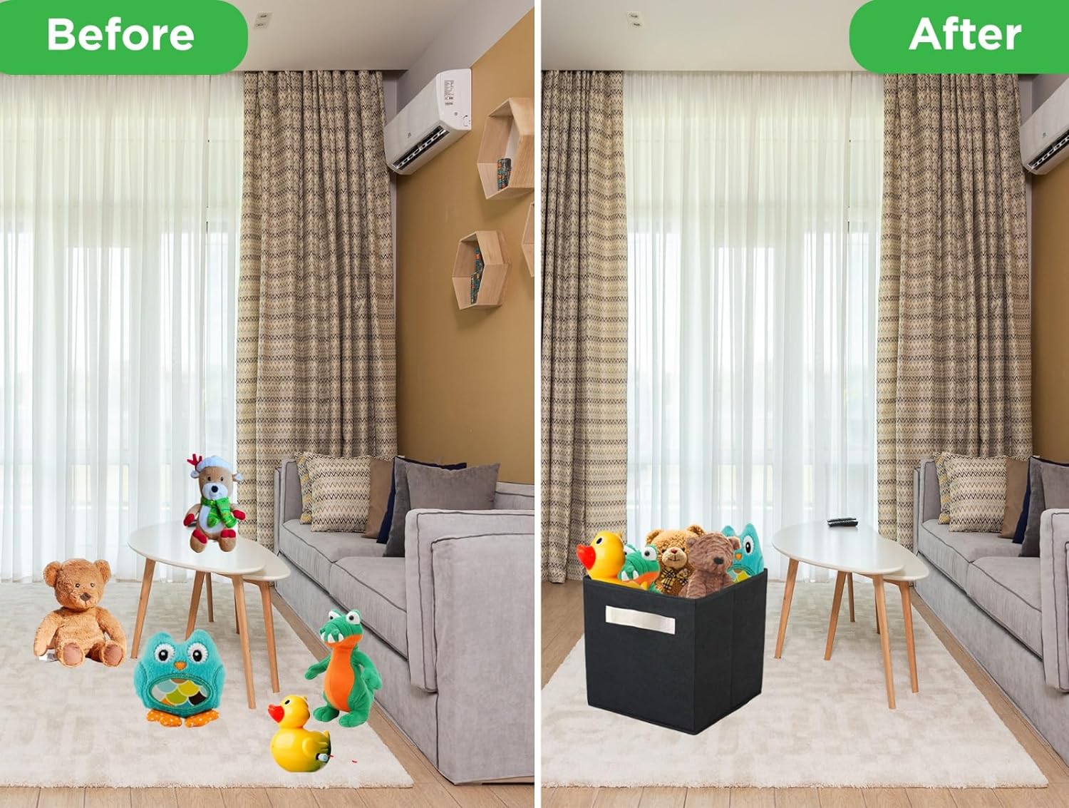 ADEPTNA Stylish Foldable Storage Boxes – Heavy Duty Non Woven Fabric Collapsible Storage Cubes and Toy Clothes Laundry Nursery Organiser Boxes (SET OF 4)