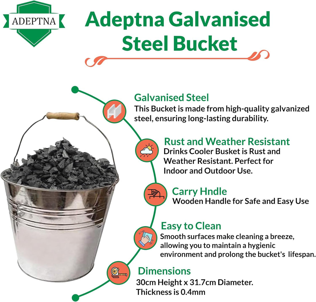 Robust Galvanized Steel Bucket with Wooden Handle for Cleaning Garden Storage 12L