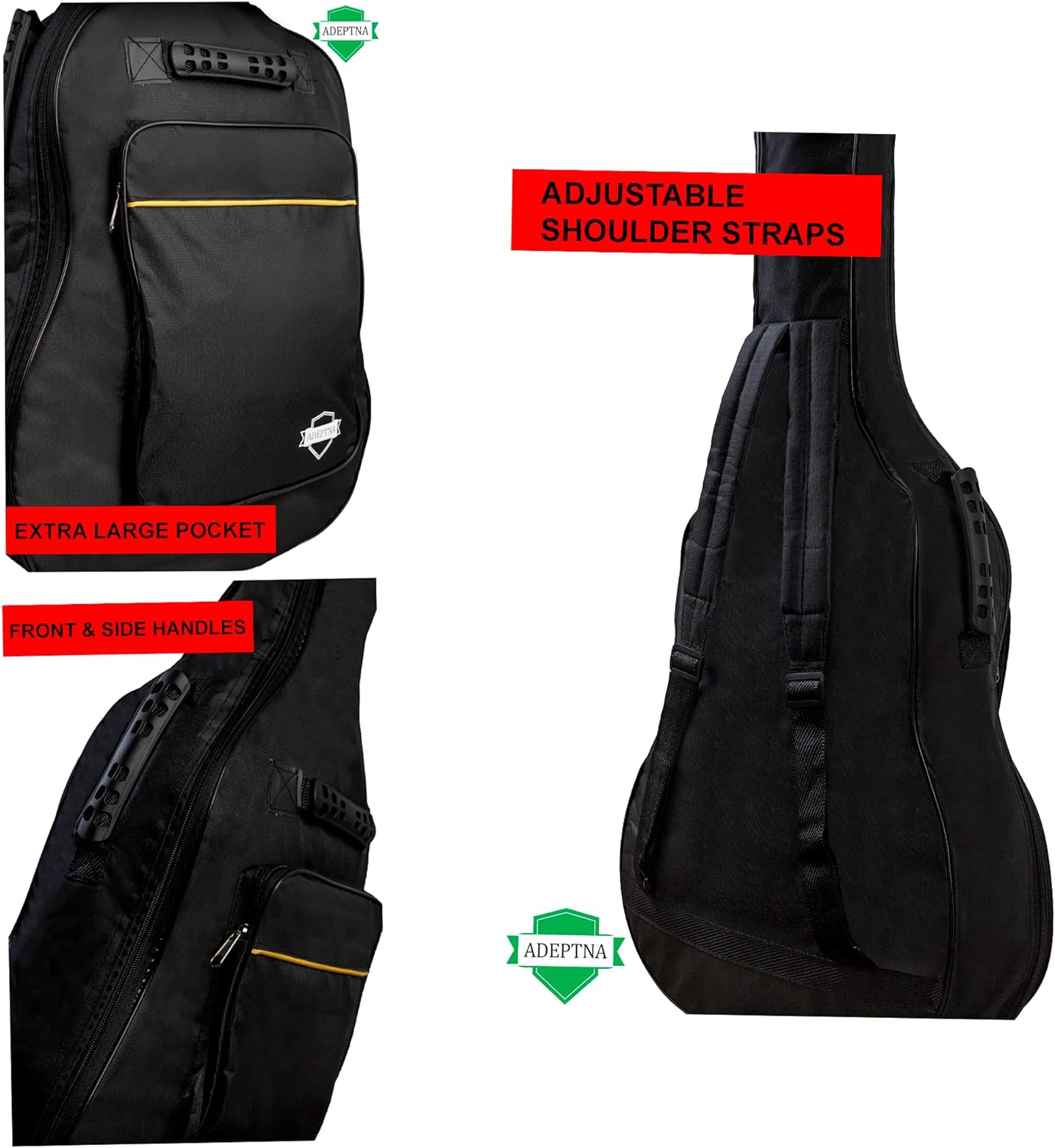 Heavy Duty Full Size Padded Protective Waterproof Classical Acoustic Guitar Back Bag Carry Case-Fully Waterproof Cover, Foam Padding- Black