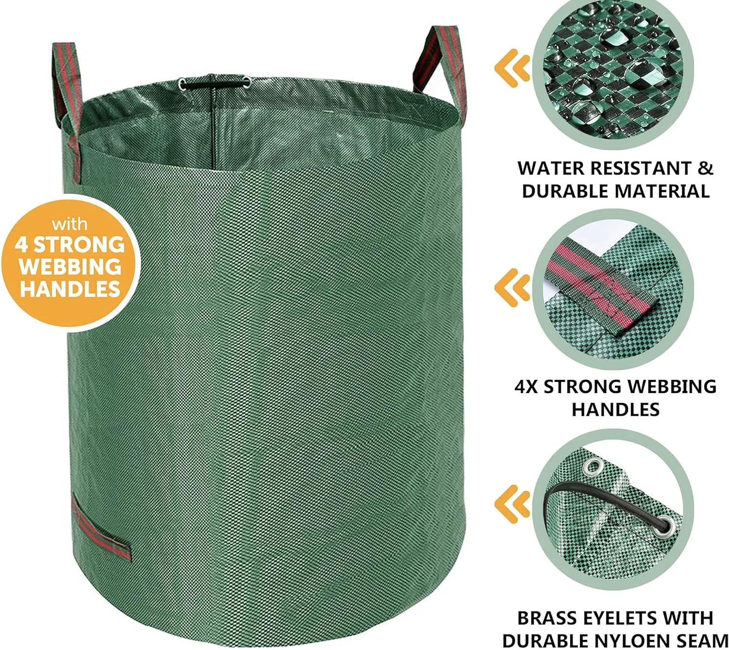Reusable Heavy Duty Garden Bag Waste Rubbish Grass Sack Waterproof Large with 4 Strong Webbing Handles (300L Capacity)